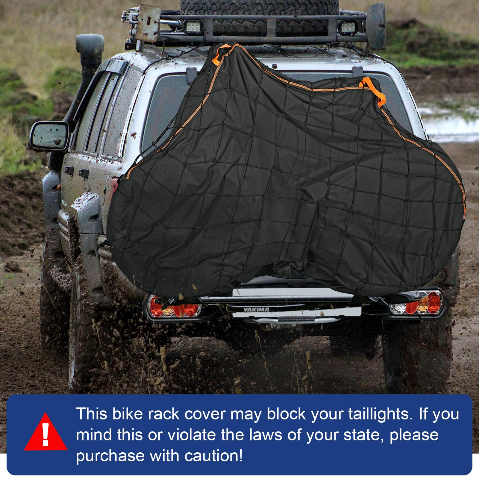 Heavy Duty 600D Oxford Bike Cover for 2 Bikes - Waterproof Tear-Resistant Bicycle Transport Cover with Adjustable Cargo Net - Perfect for Rear Bike Rack Protection During Travel & Outdoor Adventures