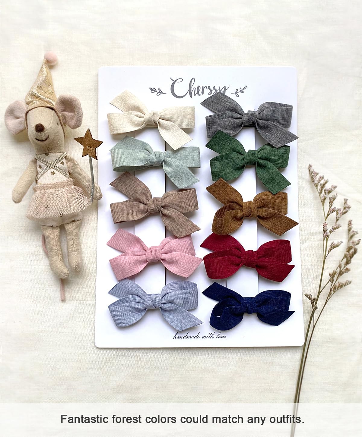 10pcs Baby Girls Hair Bows Clips - Boutique Barrettes with Fully Lined Alligator Clips for Infants & Toddlers with Fine Hair | Perfect for Parties, Photos & Daily Hair Accessories by Cherssy