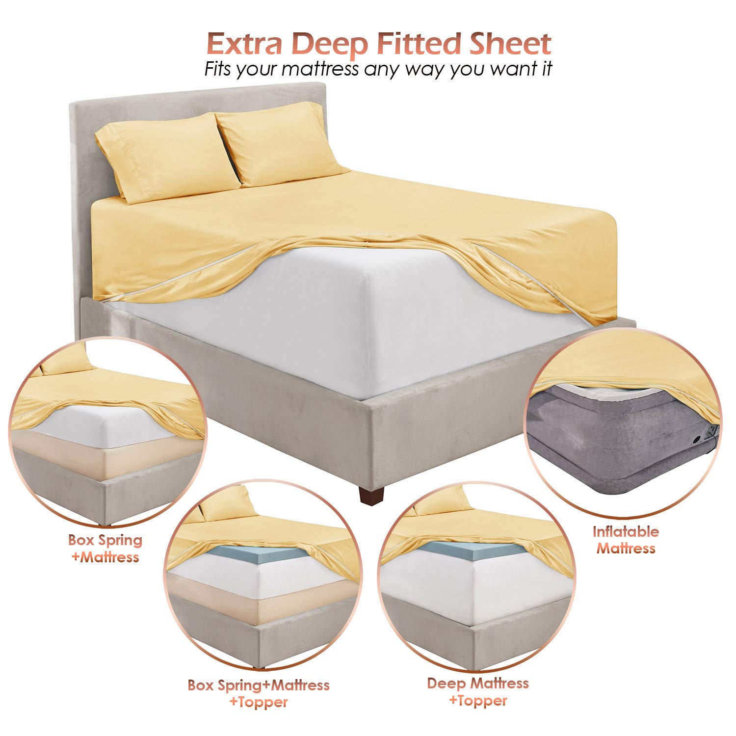 Hearth & Harbor Extra Deep Pocket Twin Sheets - 3 Piece Luxury Hotel Quality Twin Sheet Set Fits 24