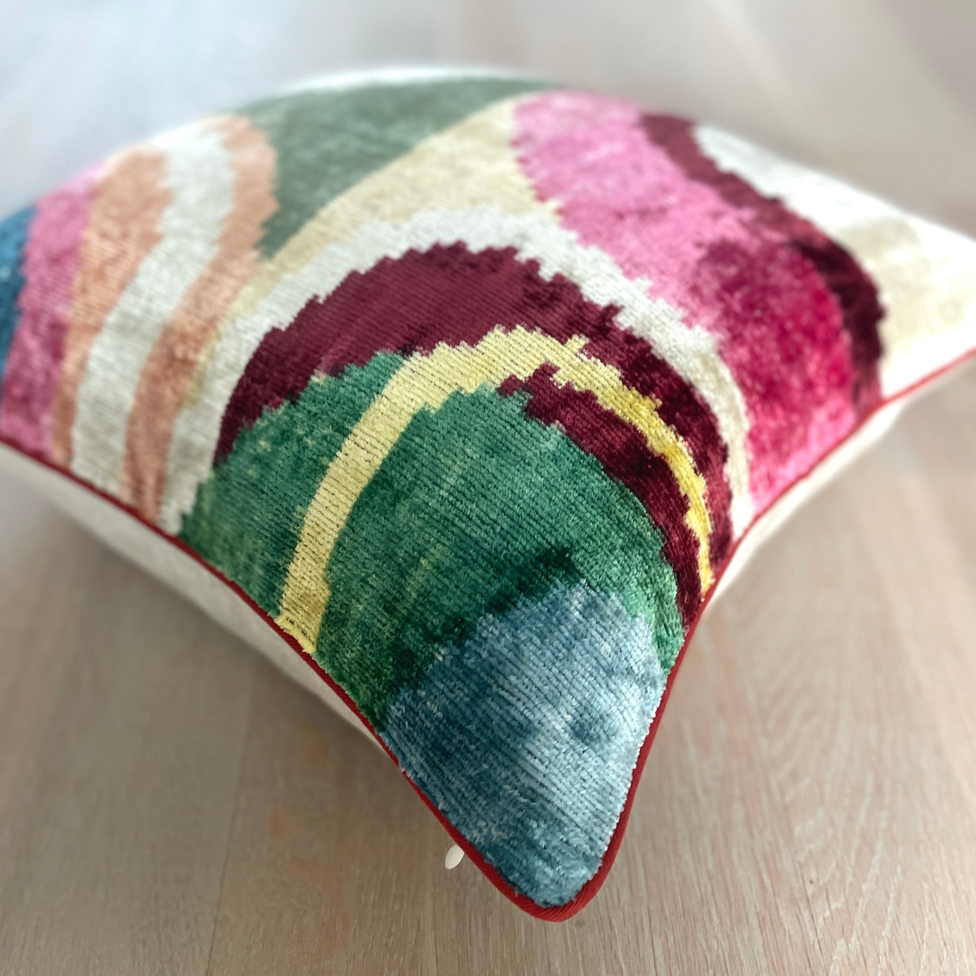 Velvet Ikat Cushion Picasso Light - Soft Decorative Throw Pillow Cover for Sofa, Bed, Chair - Home Decor Accent for Living Room, Bedroom, Office