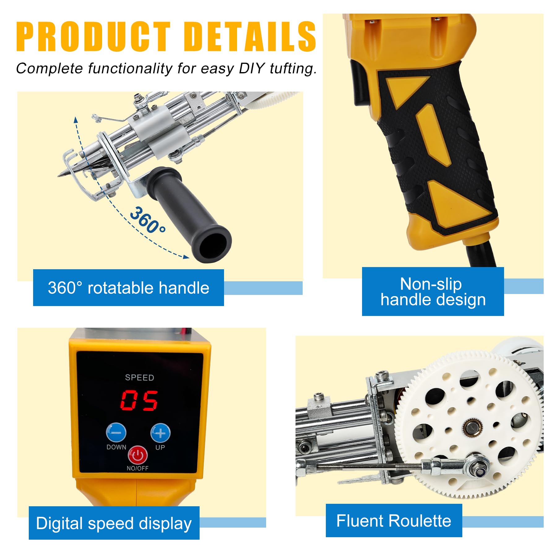 Zowwfast Rug Tufting Gun Starter Kit - 2-in-1 Cut Pile & Loop Pile Carpet Tufting Machine with Digital Speed Control, Non-Slip Grip & Carpet Trimmer - DIY Rug Making Kit for Home Decor, Craft Projects & Handmade Rugs