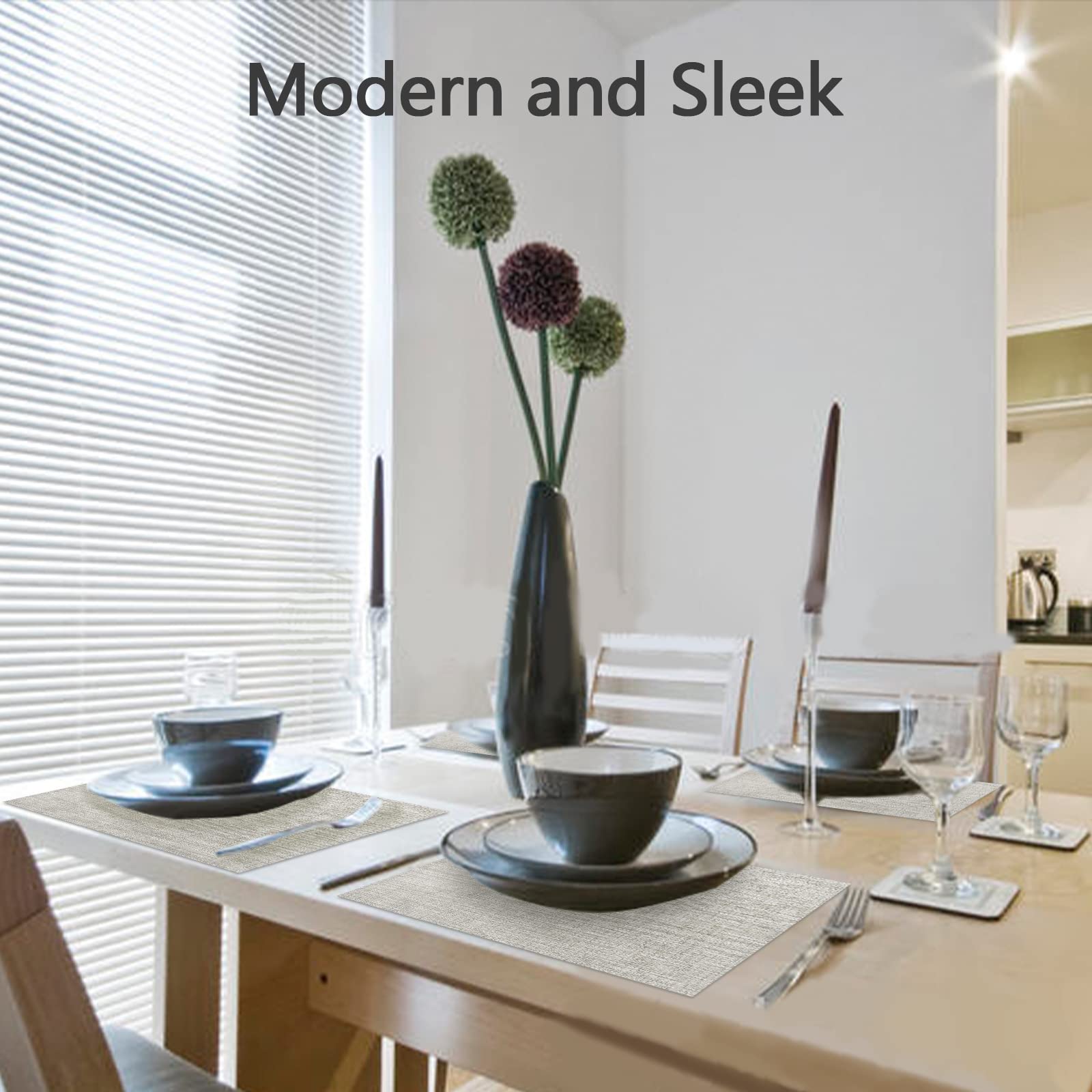 4-Pack Woven Vinyl Placemats - Waterproof & Washable for Indoor/Outdoor Use - Beige & White Table Mats for Dining, Picnics, and Parties
