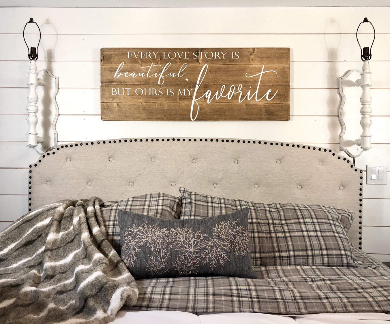 23x61cm Rustic Wood Wall Decor - 'Every Love Story is Beautiful But Ours is My Favorite' Bedroom Sign for Couples | Valentine's Day Gift, Home Decor, Wedding Anniversary Present | Perfect for Master Bedroom, Guest Room & Romantic Spaces