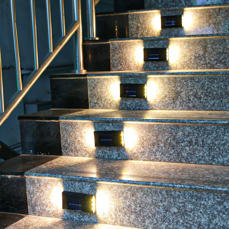 MiXXAR 2 Pack LED Solar Lights Outdoor Waterproof - Solar Powered Step Lights for Patio, Railing, Stairs, Fence, Post, Yard & Driveway - Warm White Lighting for Garden, Pathway & Landscape Decoration