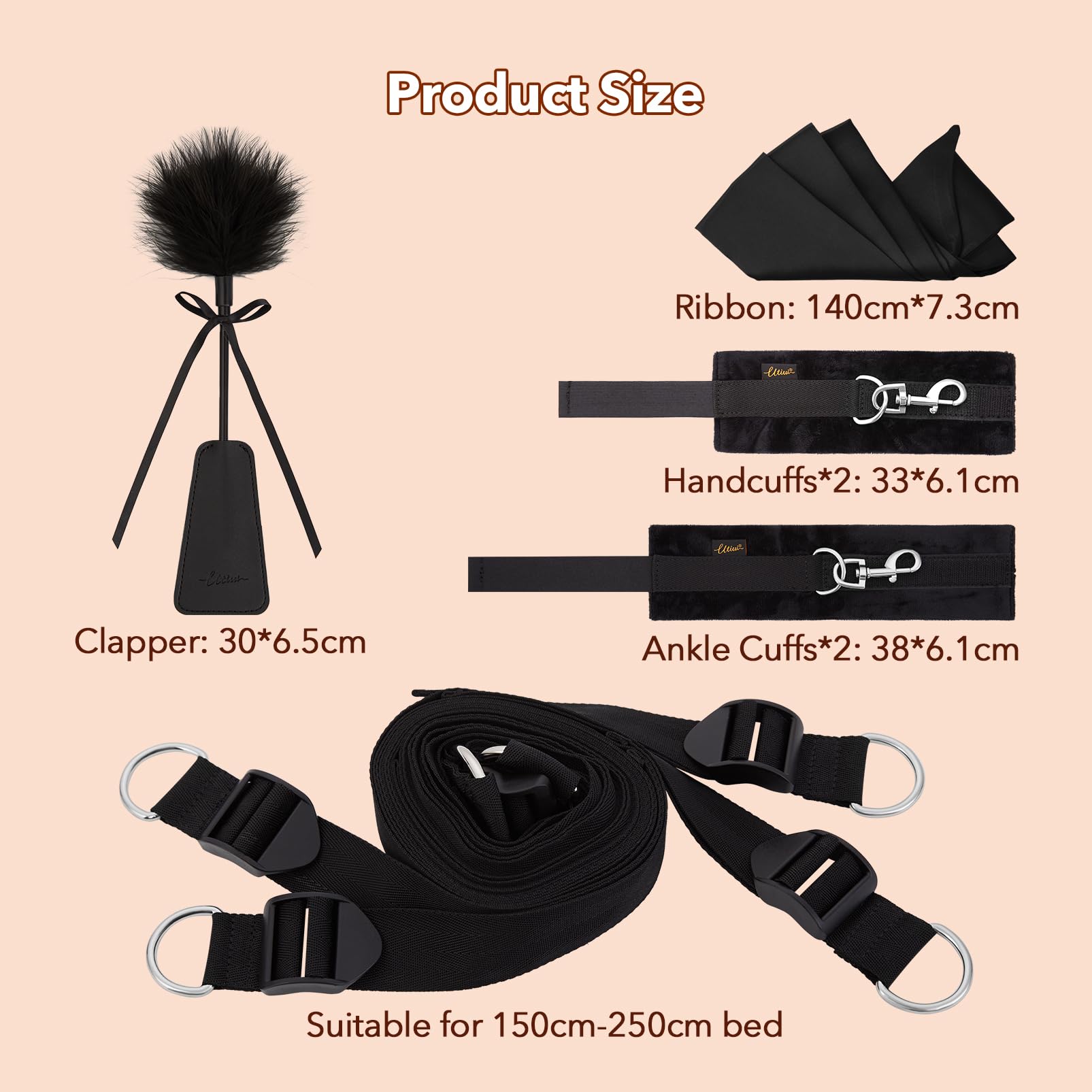UTIMI Under Mattress Bed Bondage Restraint Kit - BDSM Sex Toys for Couples with Wrist & Ankle Cuffs, Blindfold, Tickler & 2 Extra Straps | King Size Bondage Gear for Spicing Up Bedroom Play, Roleplay & Sensual Exploration