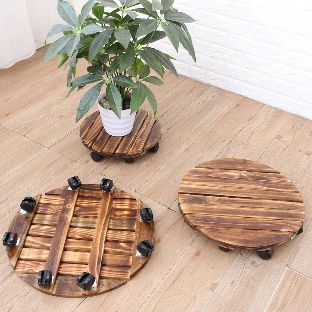 Round Pine Wooden Planter Caddy with 4 Lockable Wheels - 18 Inch Plant Stand for Indoor & Outdoor Use - Heavy Duty Flower Pot Mover for Garden, Patio, Balcony and Home Decor