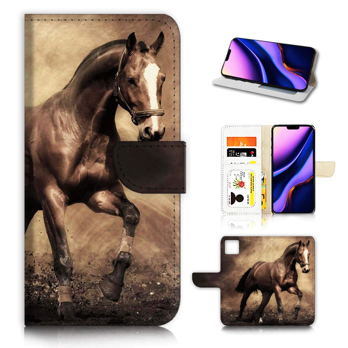 Premium Genuine Leather Flip Wallet Phone Case for iPhone 11 - Slim Protective Cover with Card Slots (Model A8363 Horse Pattern) | Perfect for Everyday Use, Business Meetings & Travel Convenience