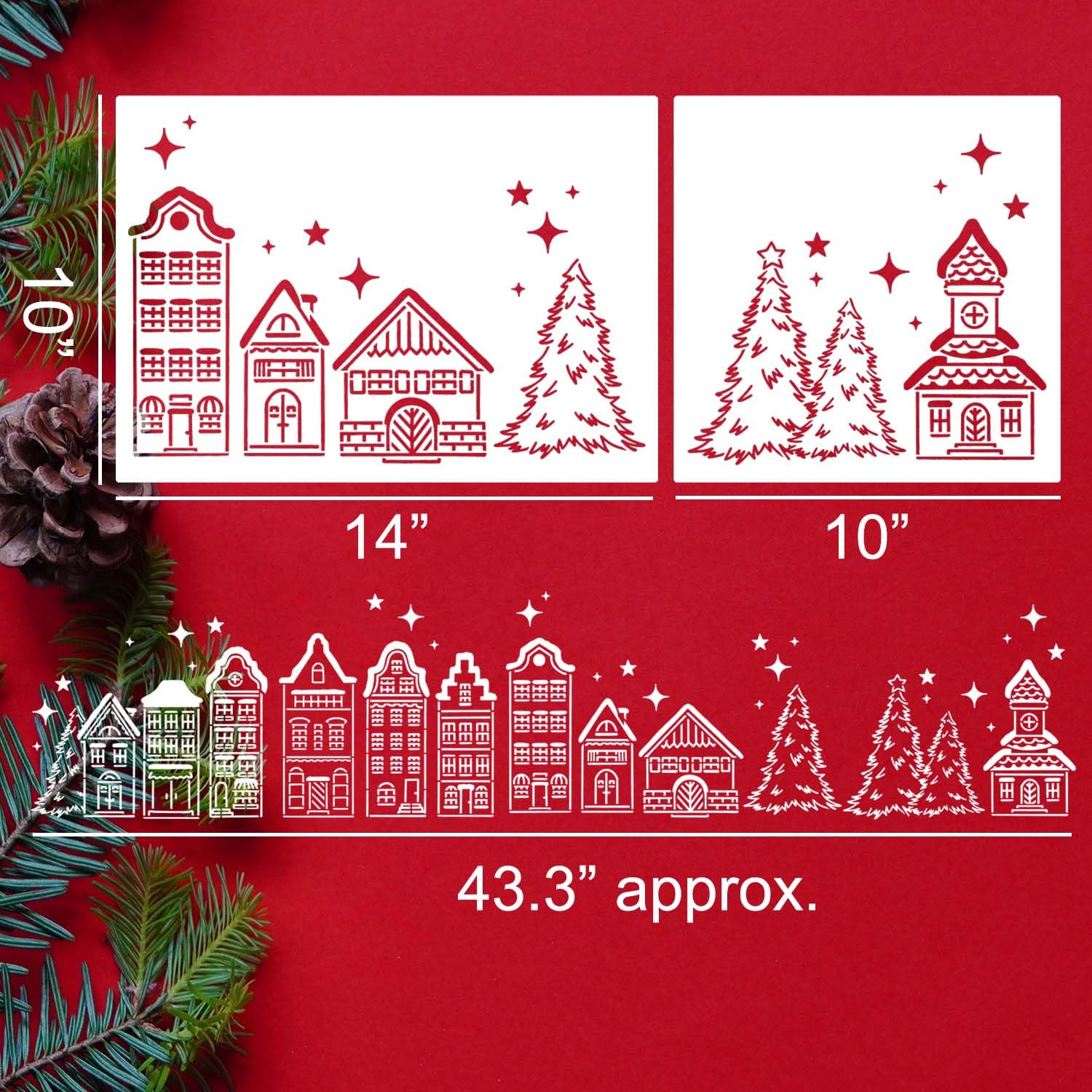 Large Reusable Christmas Stencils for Windows - Xmas Village & Tree House Holiday Drawing Templates for Painting on Wall, Canvas, Paper & Doormat | DIY Home Decor, Holiday Crafts & Festive Gift Wrapping