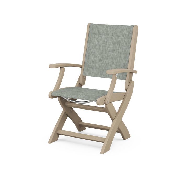 POLYWOOD Coastal Folding Chair - Durable Outdoor Furniture for Patio, Beach & Poolside - Weather-Resistant Adirondack Style Chair with Cup Holder