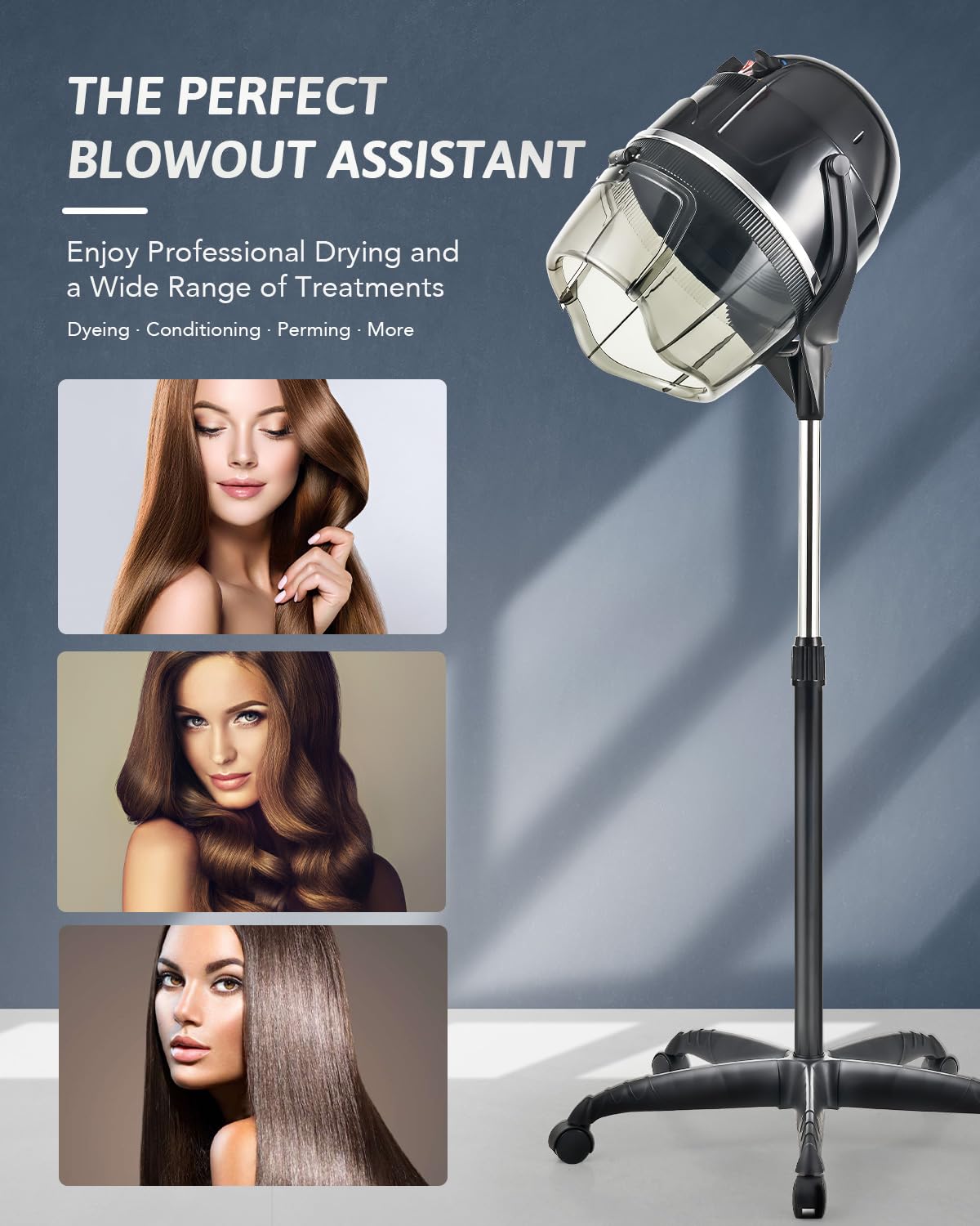 CO-Z 1300W Professional Hooded Hair Dryer with Stand - Adjustable Height, 360° Swivel & Wheels for Salon - Built-in Temperature Control & Timer for Safe Home/Salon Use - Perfect for Hair Styling, Perming & Drying