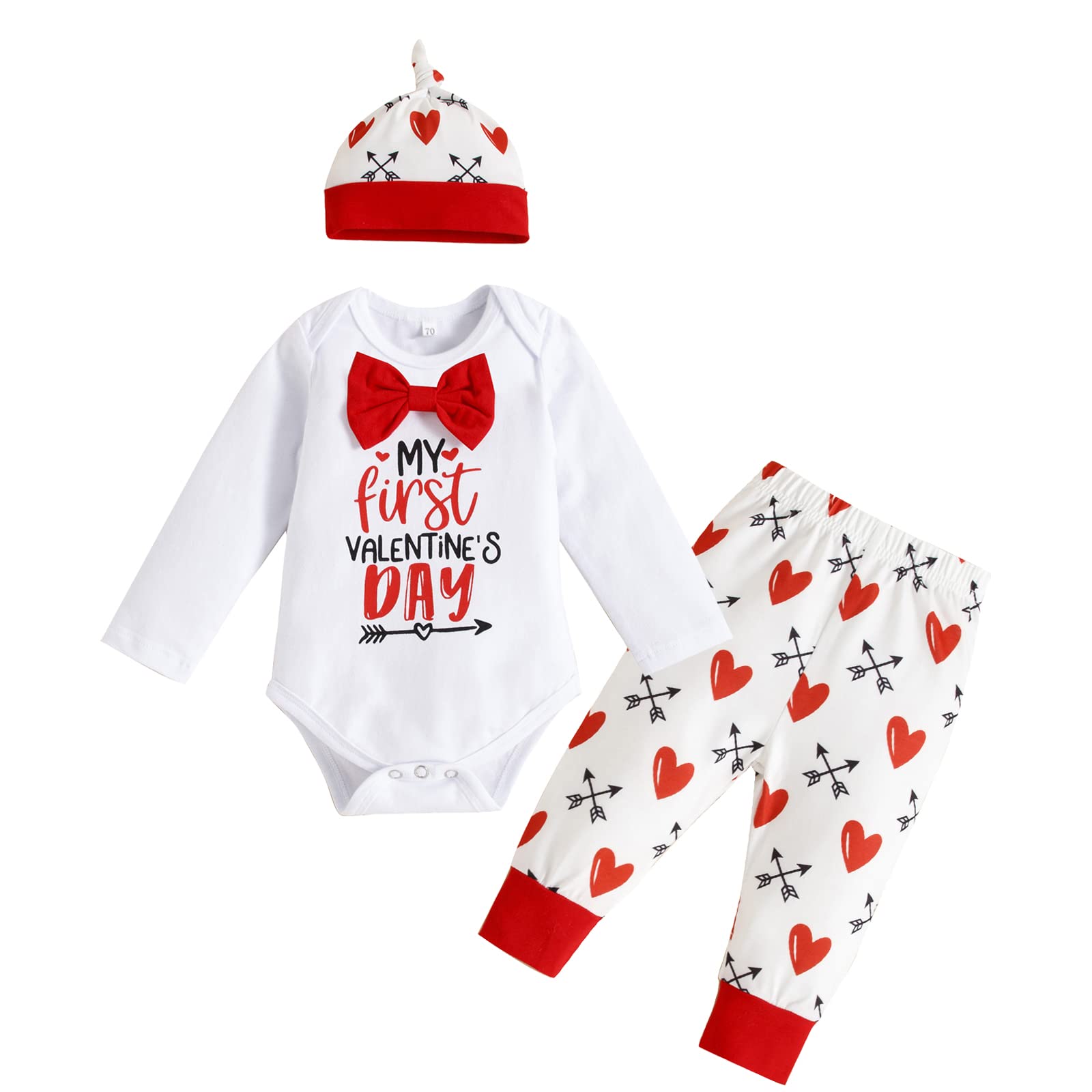 Camidy Newborn Baby Boy Valentine's Day Outfit - Gentleman Romper & Pants Set with Bowtie - Perfect for Photoshoots, Parties & Special Occasions