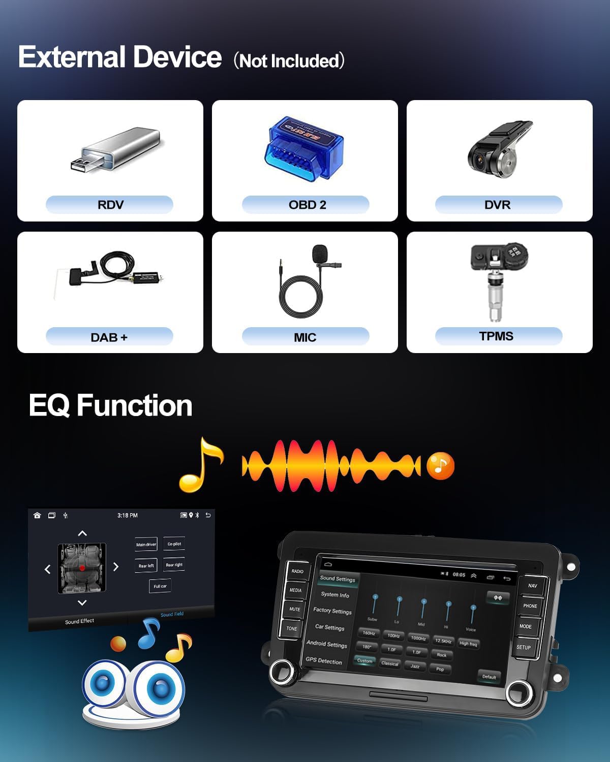 CAMECHO 7 Inch Android 13 Car Stereo with GPS Navigation, Bluetooth, WiFi, FM RDS & Canbus - 1GB RAM 32GB ROM 2 Din Touchscreen Radio for VW Golf 5 6, Passat, Polo, Tiguan, Skoda, Seat - Perfect for Hands-Free Calling, Music Streaming & Safe Driving