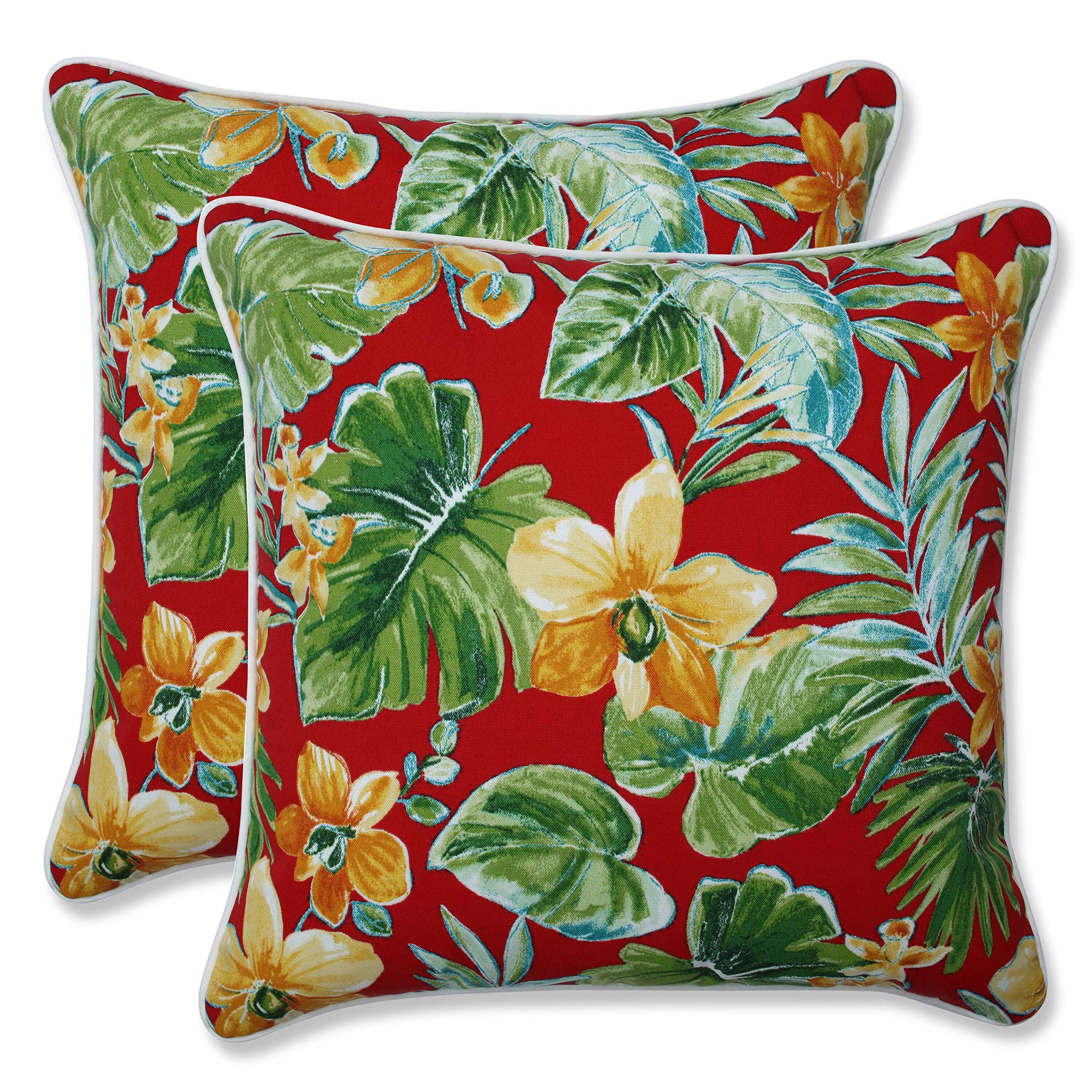 Pillow Perfect Red Beachcrest Poppy Throw Pillows 16.5x16.5 Inch - 2 Pack for Outdoor Indoor Sofa Couch Bed Decor - Perfect for Living Room, Patio, Beach House & Dorm Room