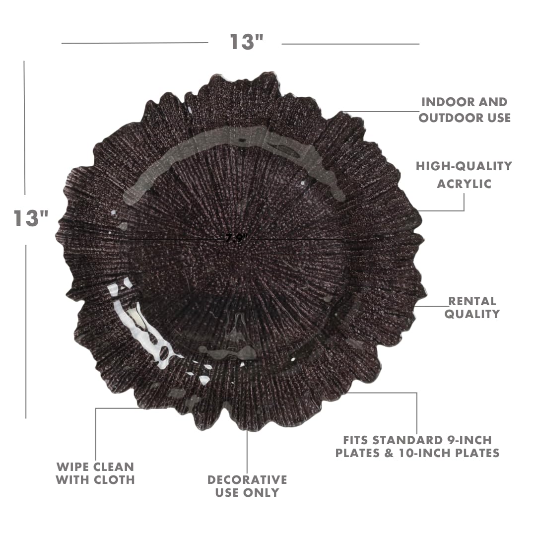 Koyal Wholesale Bulk Flora Glass Charger Plates - Set of 4 Black Starburst & Reef Design - Elegant Dinner Party, Wedding, and Holiday Table Decor