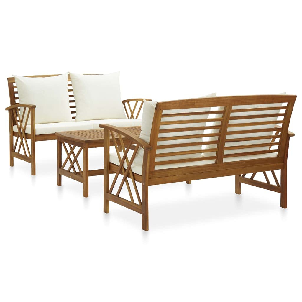 vidaXL 3-Piece Patio Furniture Set - Wooden Bench Seat with Coffee Table, Acacia Wood Outdoor Dining Set for Garden, Balcony, Porch | Modern & Durable | Perfect for Backyard Relaxation, Outdoor Entertaining & Small Space Decor