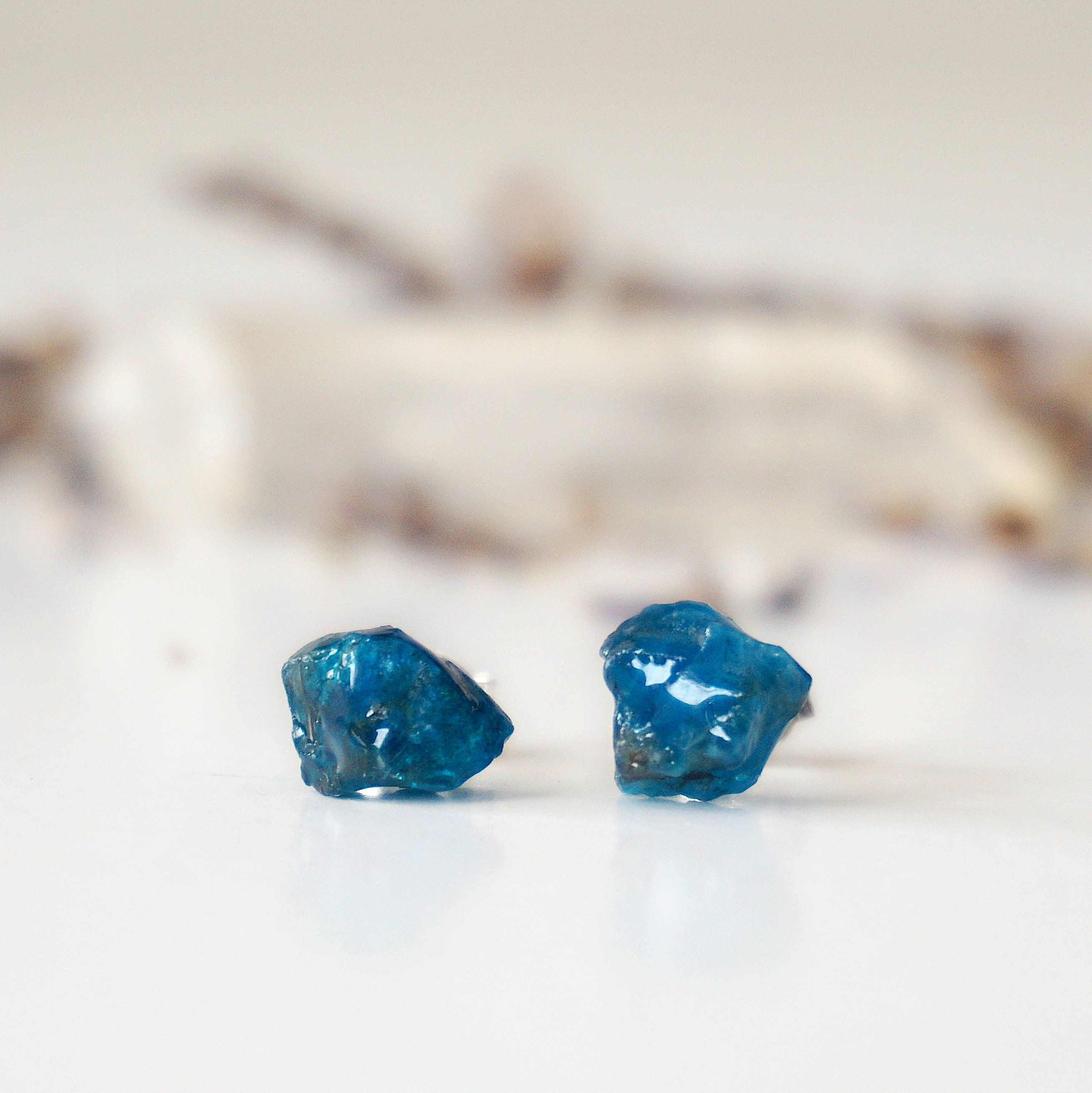Blue Apatite Stud Earrings for Women - Hypoallergenic Post Earrings for Everyday Wear & Special Occasions