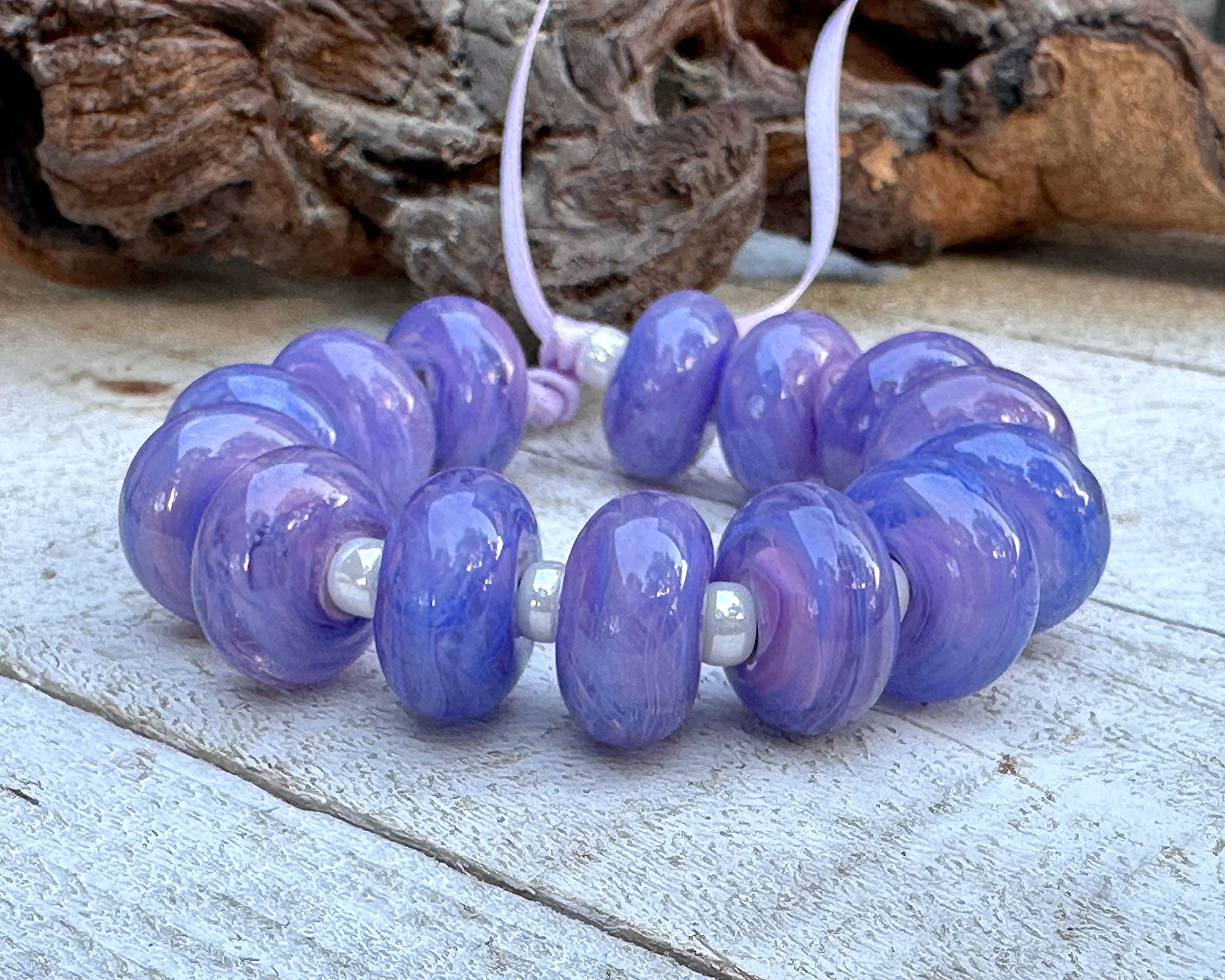 14 Tanzanite Purple Pink Swirl Lampwork Glass Beads Set for Jewelry Making - DIY Bracelet, Necklace & Craft Projects (SRA)