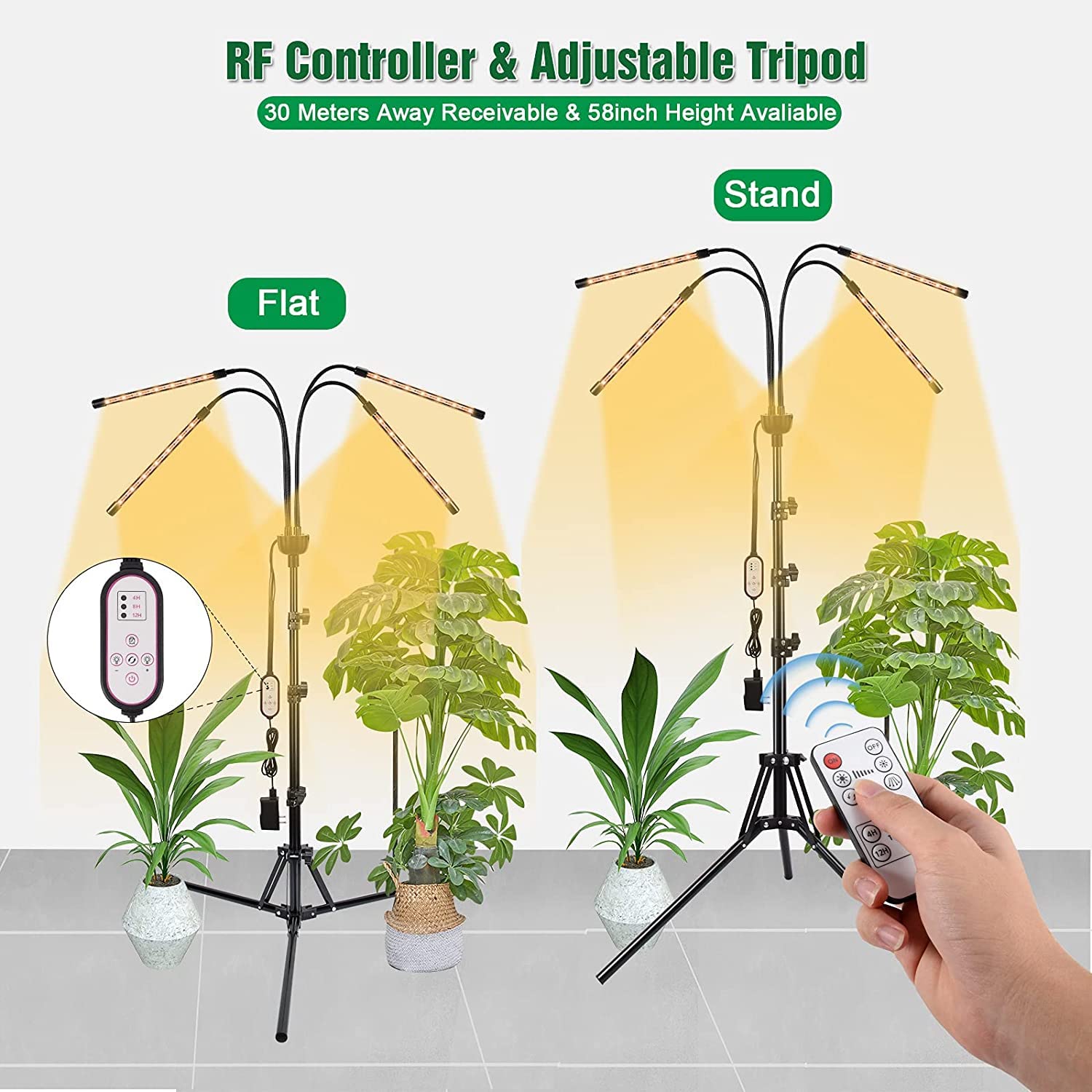 Best LED Grow Lights for Indoor Plants - 15-60 Inches Adjustable Tripod Stand with 4/8/12H Timer & Remote Control - Perfect for Hydroponics, Seedlings, Succulents & Home Gardening
