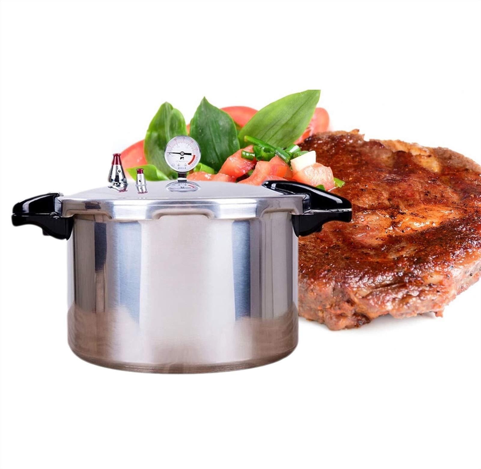 Commercial Grade 15-22qt Pressure Cooker with Gauge - High Pressure Canning Cooker for Home & Restaurant Use - Large Capacity Soup Stew Pot for Canning, Cooking, Meal Prep & Bulk Food Preservation