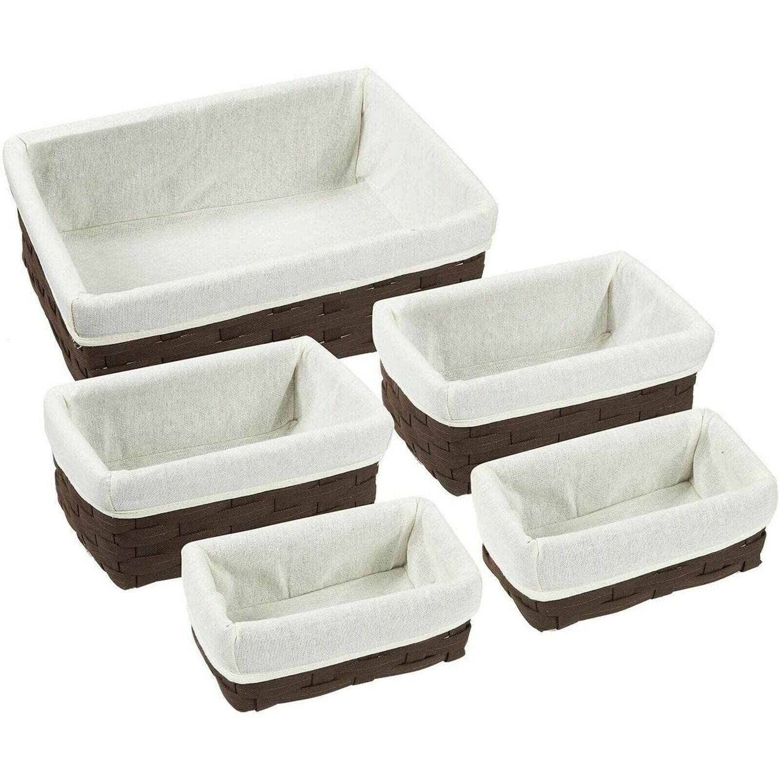 5-Piece Wicker Nesting Baskets with Liners - Brown Storage Organizers for Shelves, Bathroom & Laundry Room | Space-Saving Home Organization Bins for Closet, Nursery & Pantry Storage