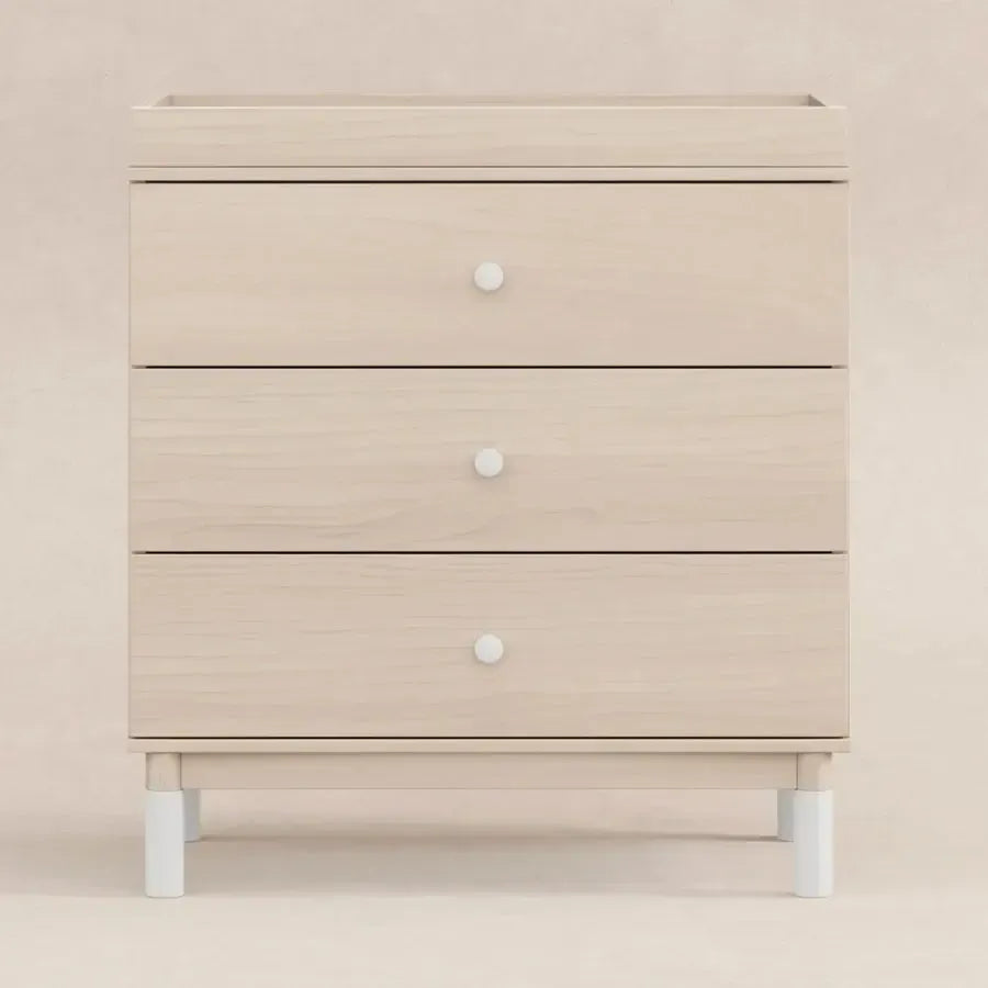 Babyletto Gelato 3-Drawer Changing Dresser with Removable Changing Tray - Washed Natural & White Feet | Nursery Storage Solution for Diapers, Baby Clothes & Essentials