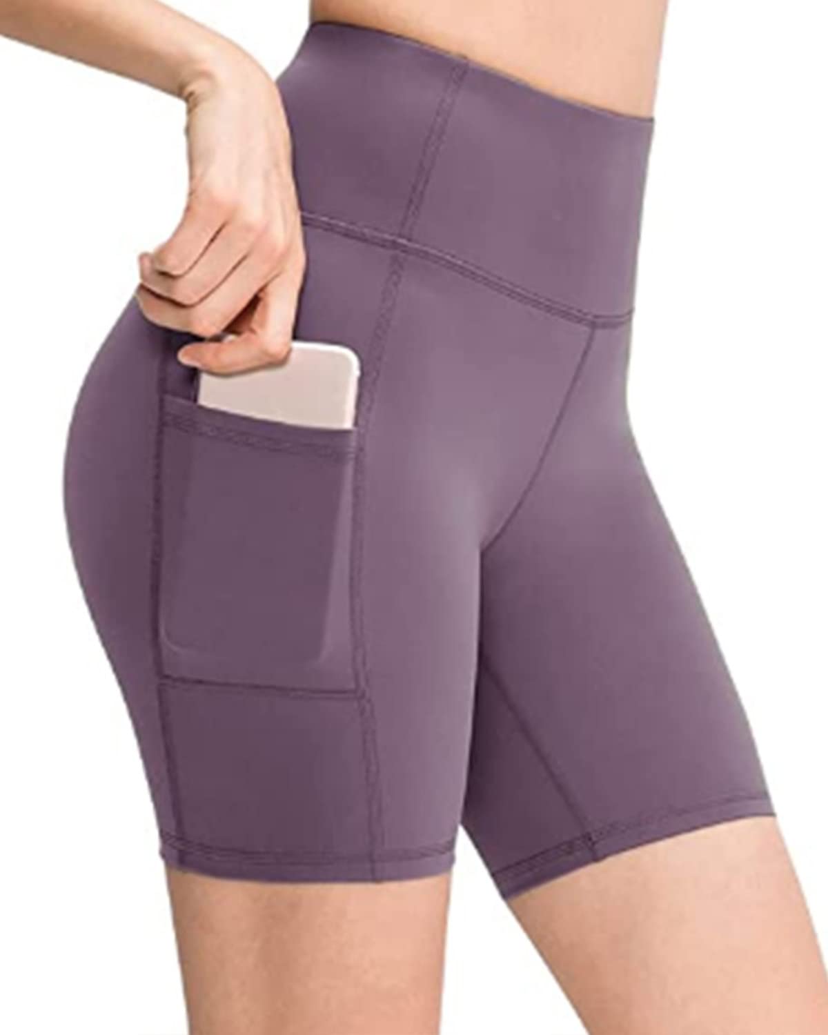 High Waisted Yoga Shorts for Women with Pockets - Tummy Control Workout Running Gym Biker Shorts - Cool Dry Activewear for Yoga, Running & Fitness Training