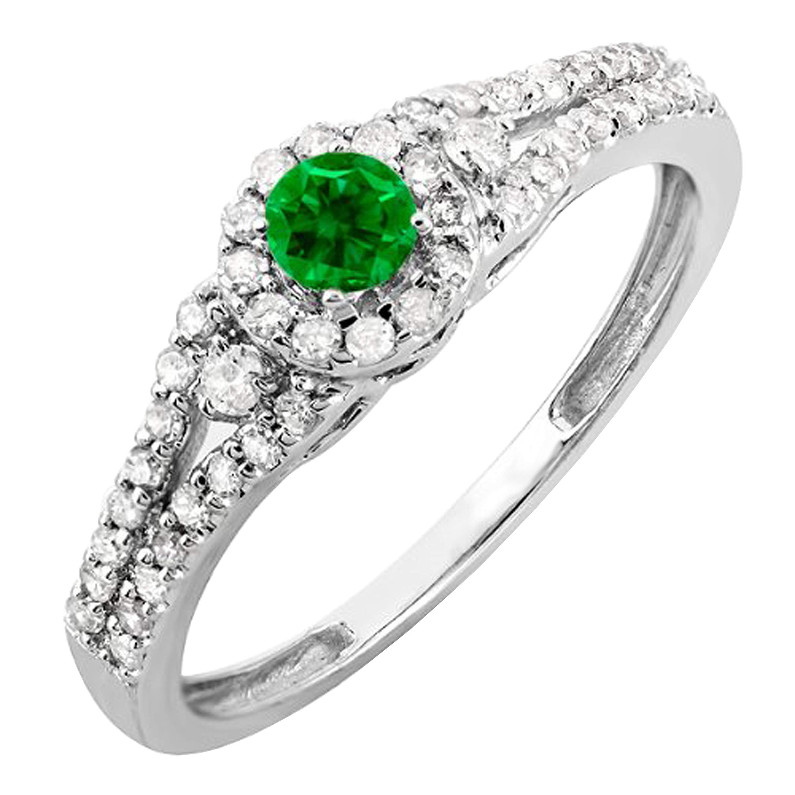 Dazzlingrock Collection 14K Solid White Gold Round Cut Emerald & White Diamond Halo Engagement Ring for Women - Perfect for Bridal, Wedding, and Anniversary Gifts
