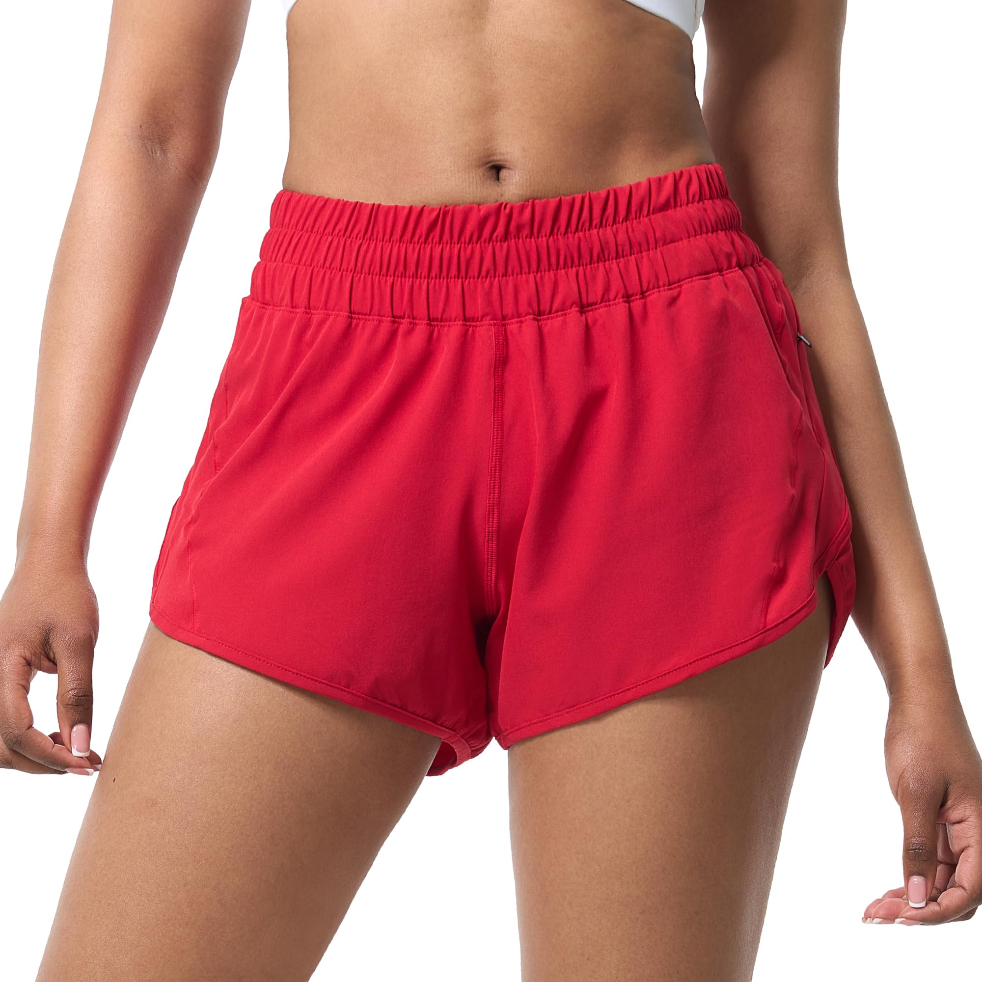 Aurefin Women's Quick Dry Athletic Shorts - Elastic Waist & Zip Pockets - Breathable Workout Running Sports Shorts for Gym, Yoga, and Outdoor Activities