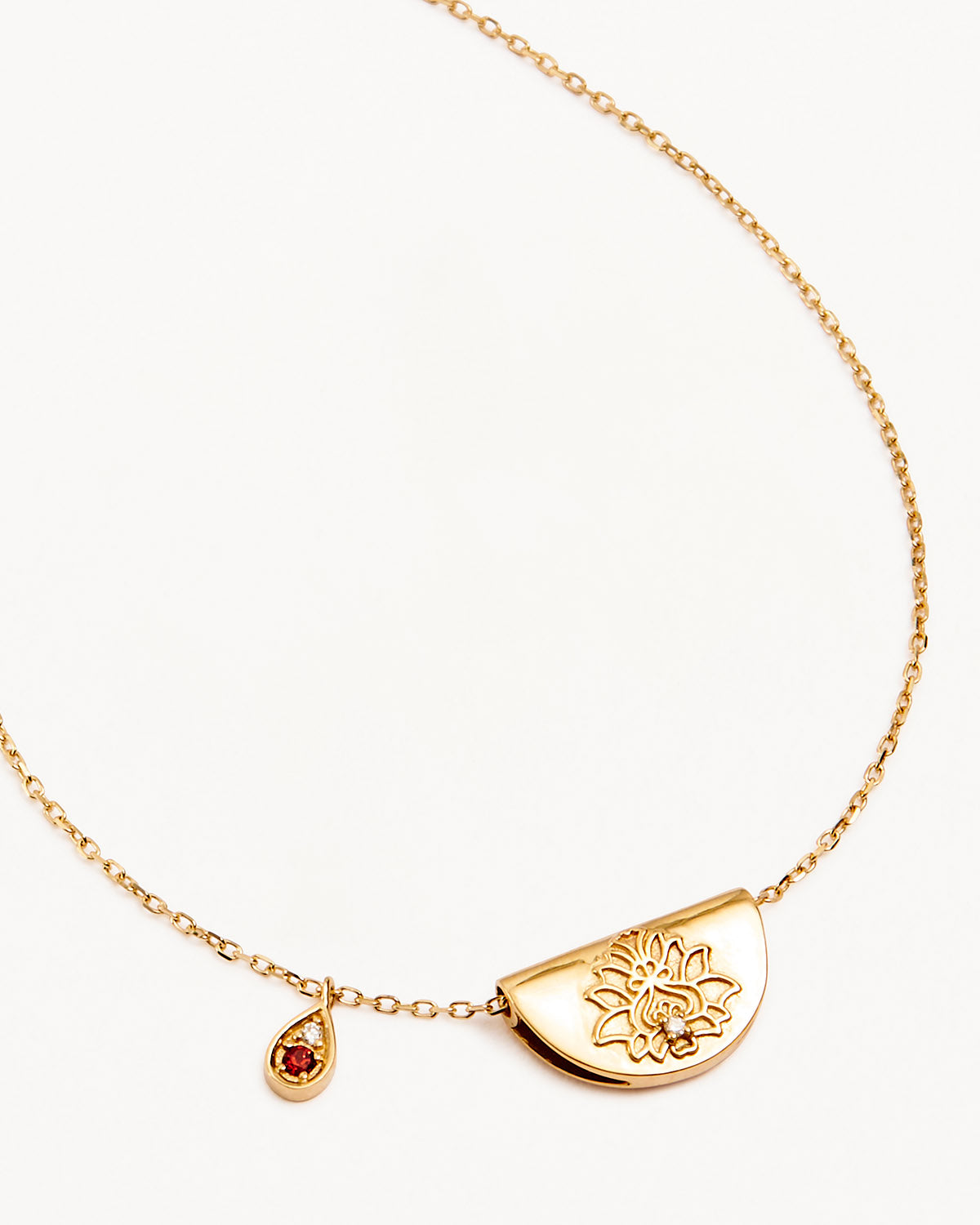 14K Solid Gold Lotus Birthstone Diamond Necklace - January Garnet Pendant for Women | Elegant Jewelry Gift for Birthday, Anniversary & Special Occasions