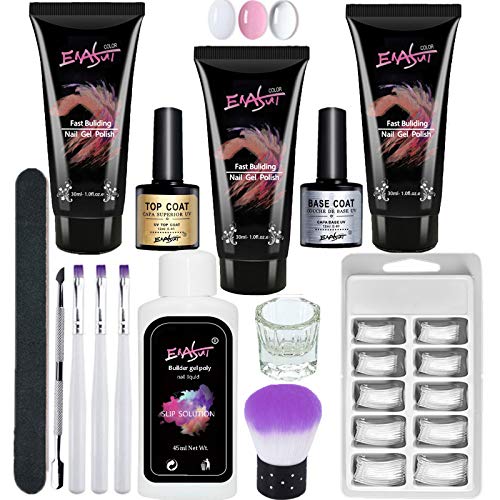 14pcs All-in-One Nail Starter Kit - 3 Colors 30ML Nail Extension Gel Builder with Slip Solution | Professional DIY Manicure & Nail Art Kit for Salon-Quality at Home