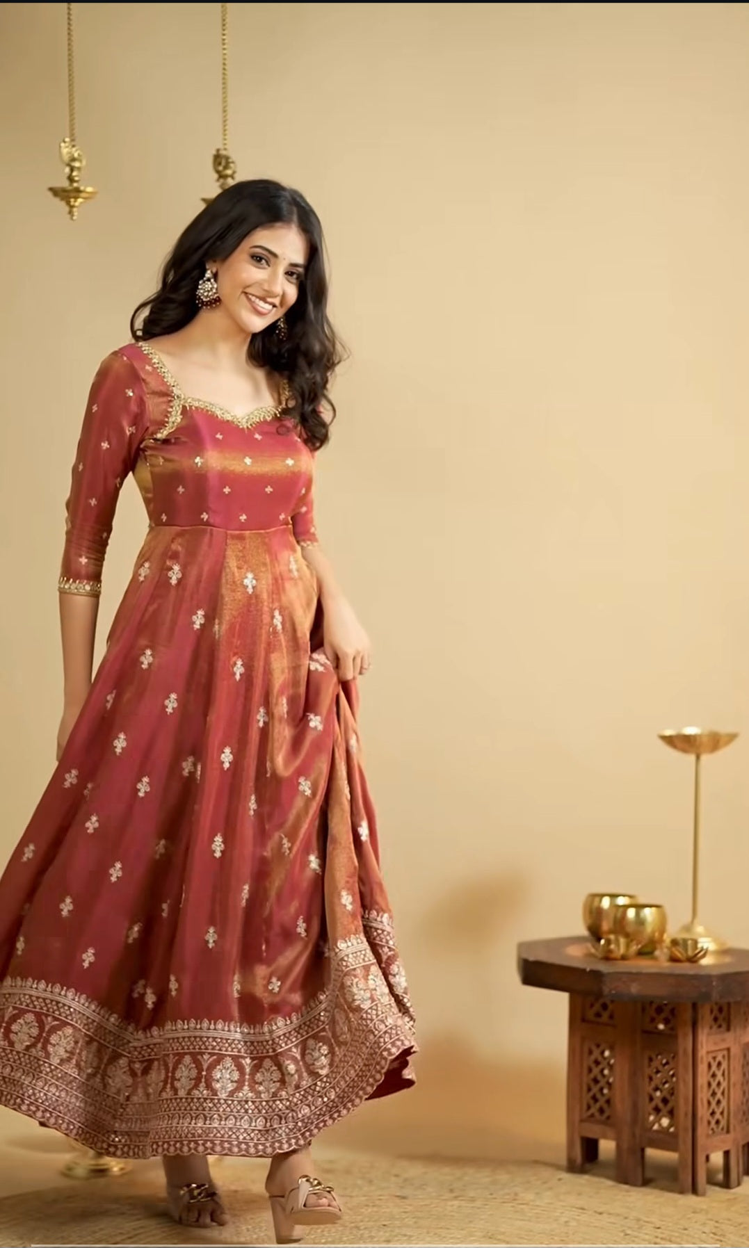 DD757 Swastika Series 2 Premium Tissue Anarkali Kurti - Elegant Indian Ethnic Wear for Women, Perfect for Festivals, Weddings & Special Occasions