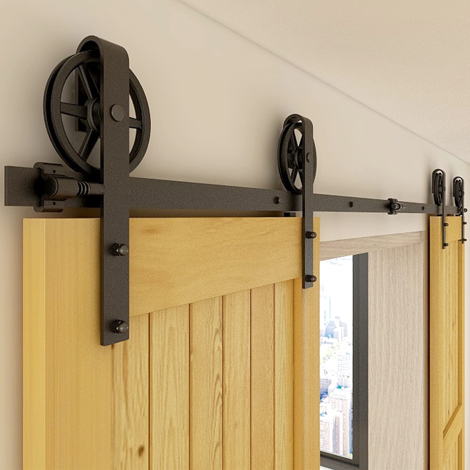 Heavy Duty Sliding Barn Door Hardware Kit 6FT - Smooth & Silent Rollers, Easy Installation for 18