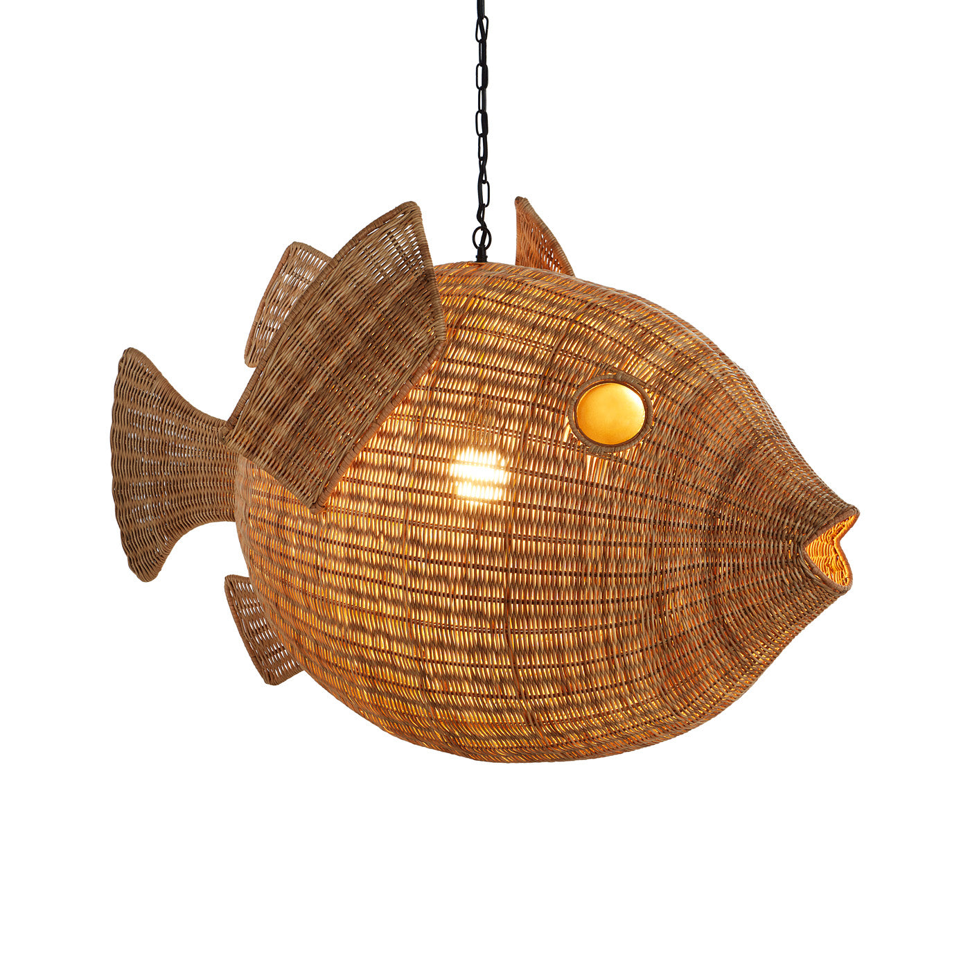 Wicker Blowfish Large Pendant Light - Handwoven Rattan Chandelier for Boho Home Decor, Coastal Living Room & Beach House Lighting