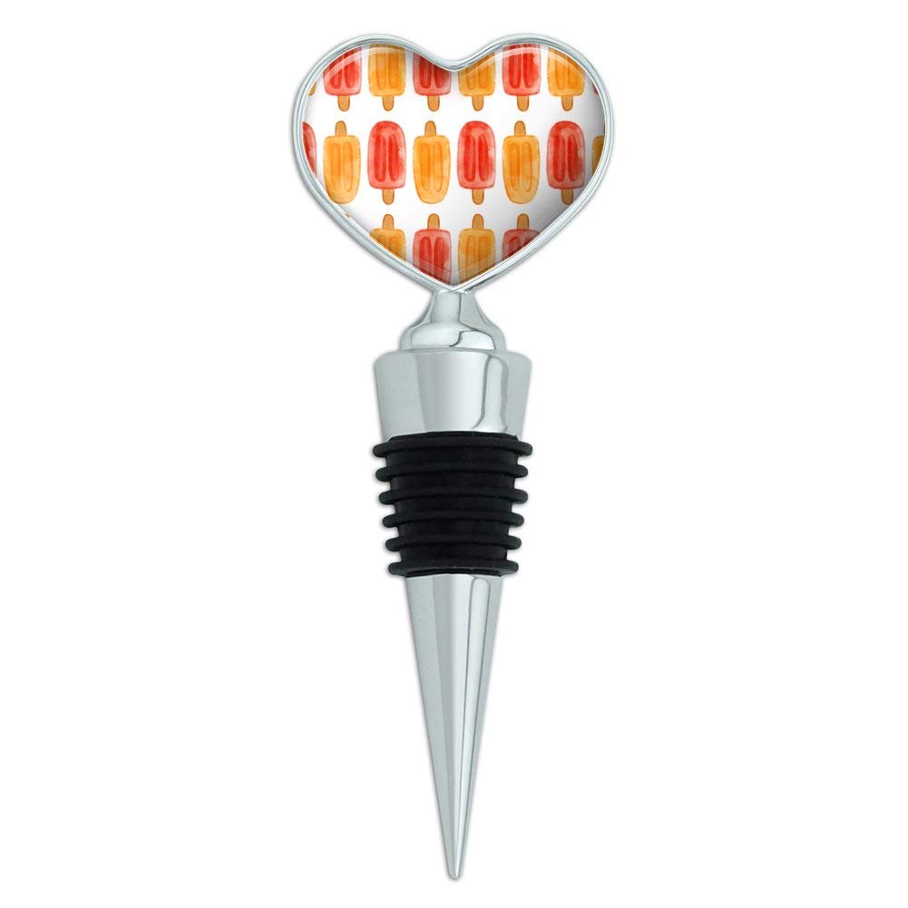 Summer Popsicle Pattern Heart-Shaped Wine Bottle Stopper - Watercolor Design for Chilling Drinks & Romantic Picnics