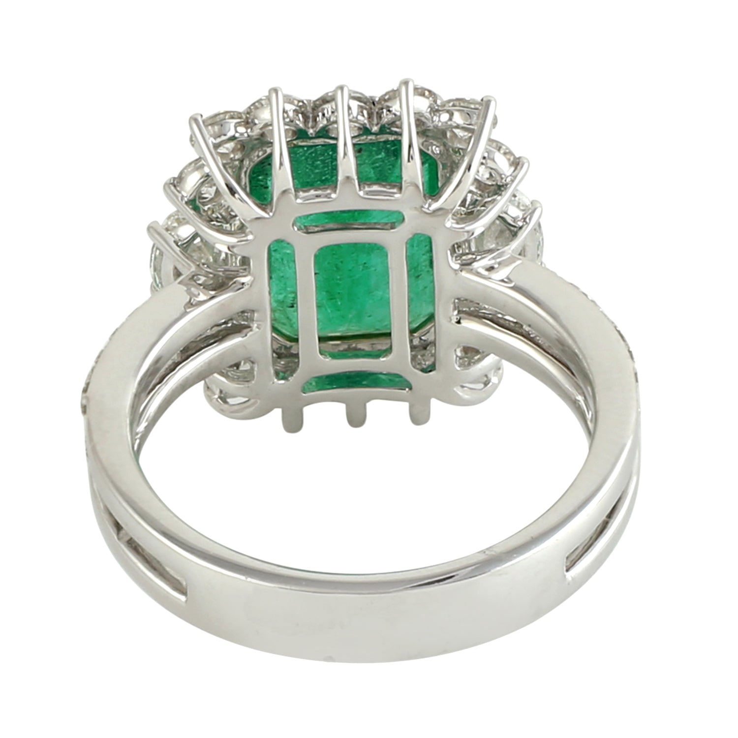 Emerald Prong Set Rose Cut Diamond Cocktail Ring in 18K White Gold for Women - Perfect for Evening Parties, Weddings & Special Occasions