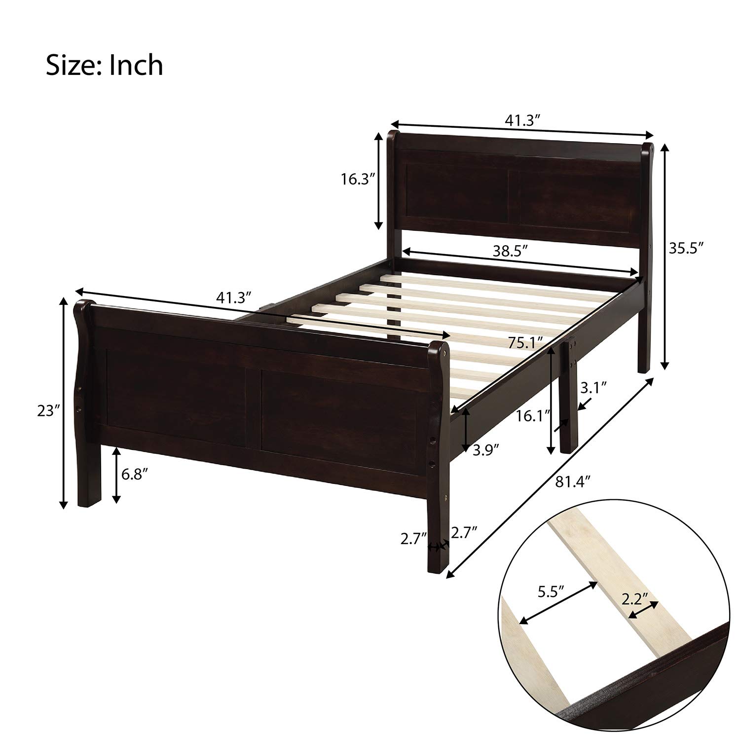 Solid Wood Twin Size Platform Bed Frame with Headboard & Footboard - Sturdy Wood Slat Support for Mattress Foundation - Perfect for Kids' Rooms, Guest Bedrooms & Small Spaces