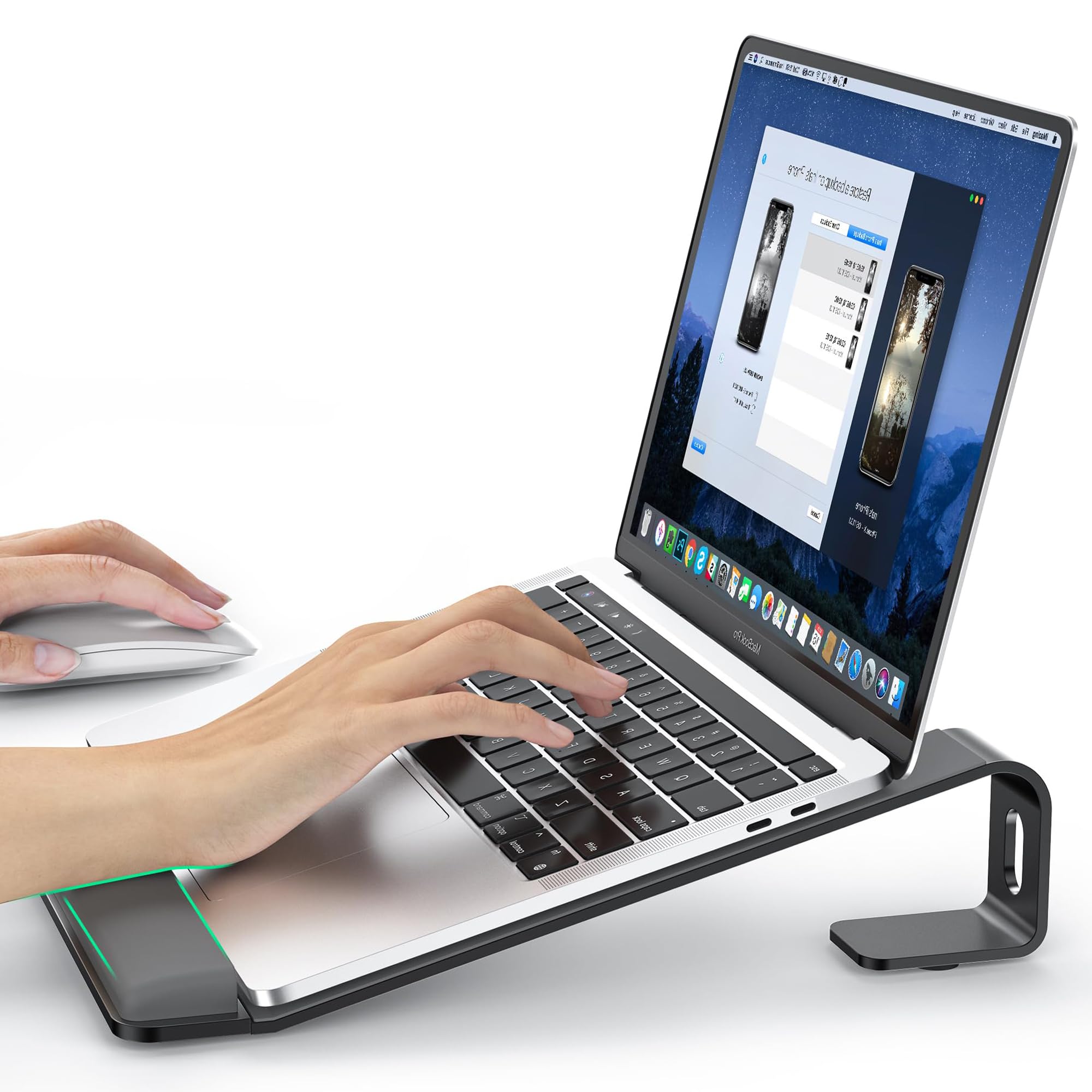 Ergonomic Laptop Stand for Desk with Detachable Wrist Support - Adjustable Computer Riser Holder for MacBook Air Pro, HP, Dell, XPS (10-17 Inch) - Black | Perfect for Home Office, Gaming & Workspace Setup