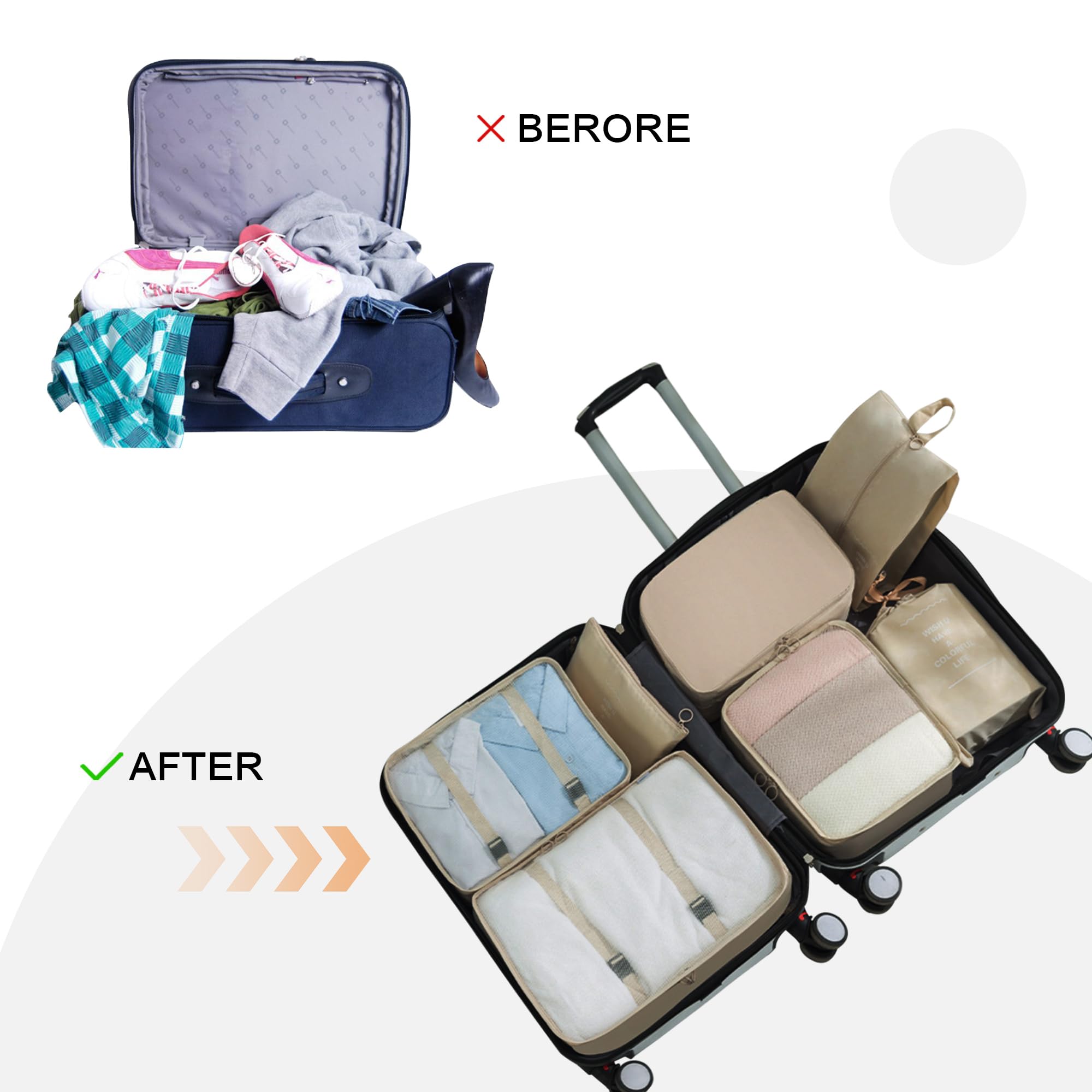 Vercord 8-Piece Travel Packing Cubes Set - Luggage Organizers with Laundry Bags | Perfect for Carry-Ons, Business Trips & Vacation Packing