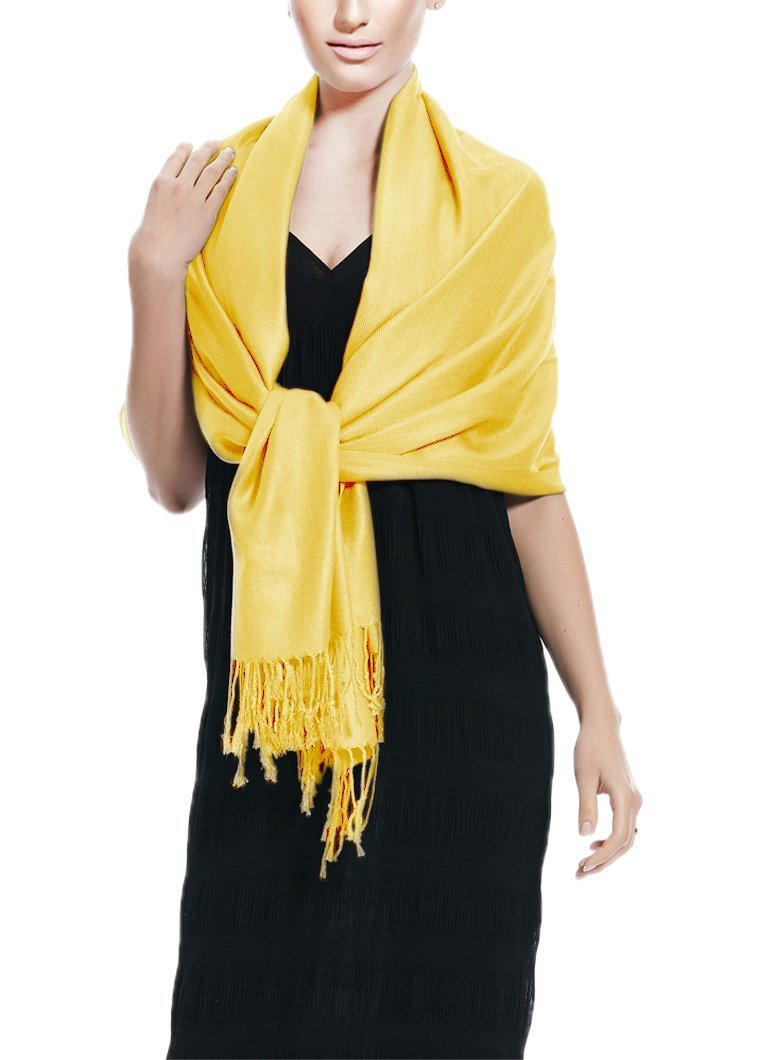 Soft Yellow Rayon Pashmina Shawl Wrap Scarf - Lightweight Silky Solid Color Stole for Women - Perfect for Evening Parties, Weddings & Office Wear