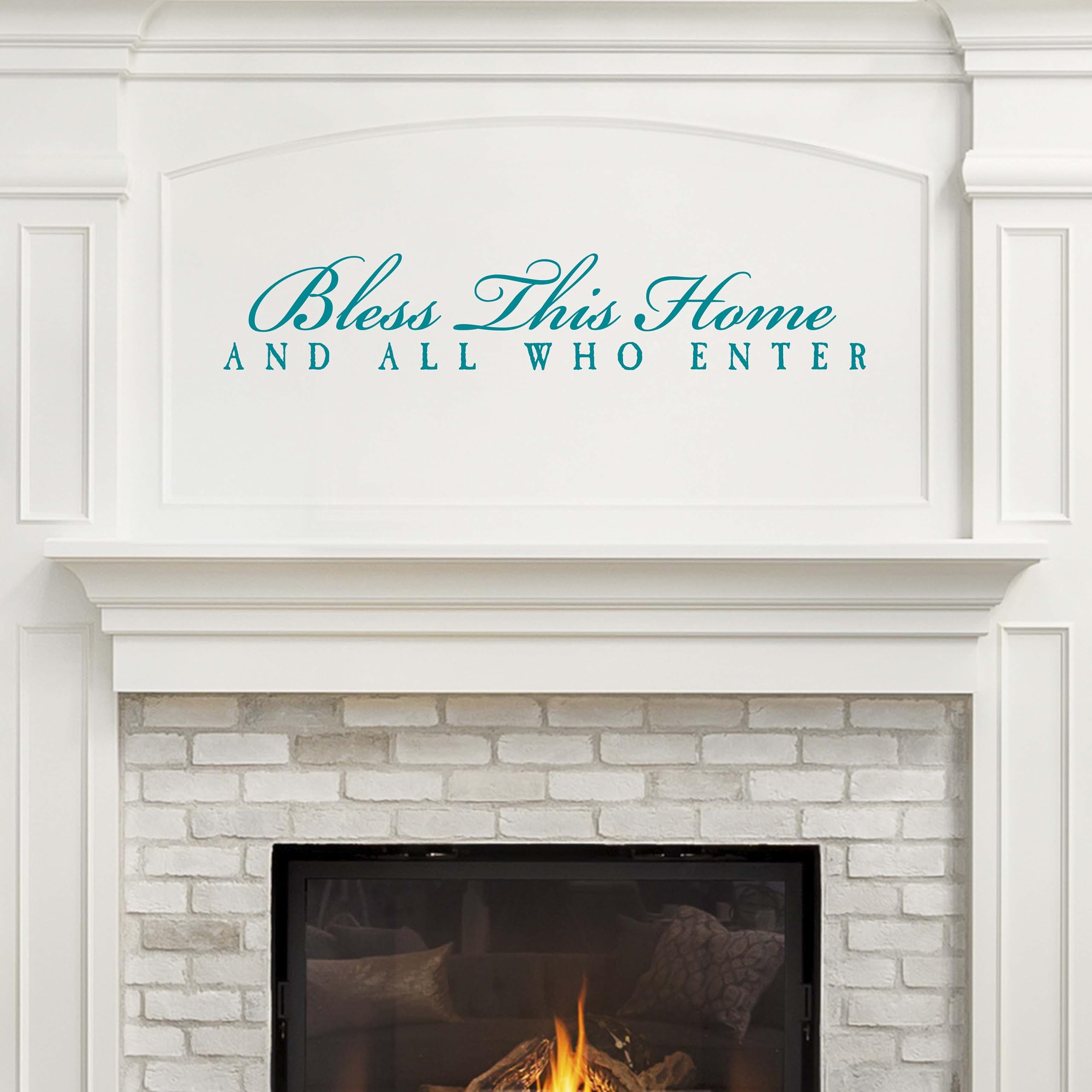 Bless This Home and All Who Enter Vinyl Wall Decal - Inspirational Home Decor for Living Room, Nursery, Bedroom - Self-Adhesive Removable Wall Art in Teal