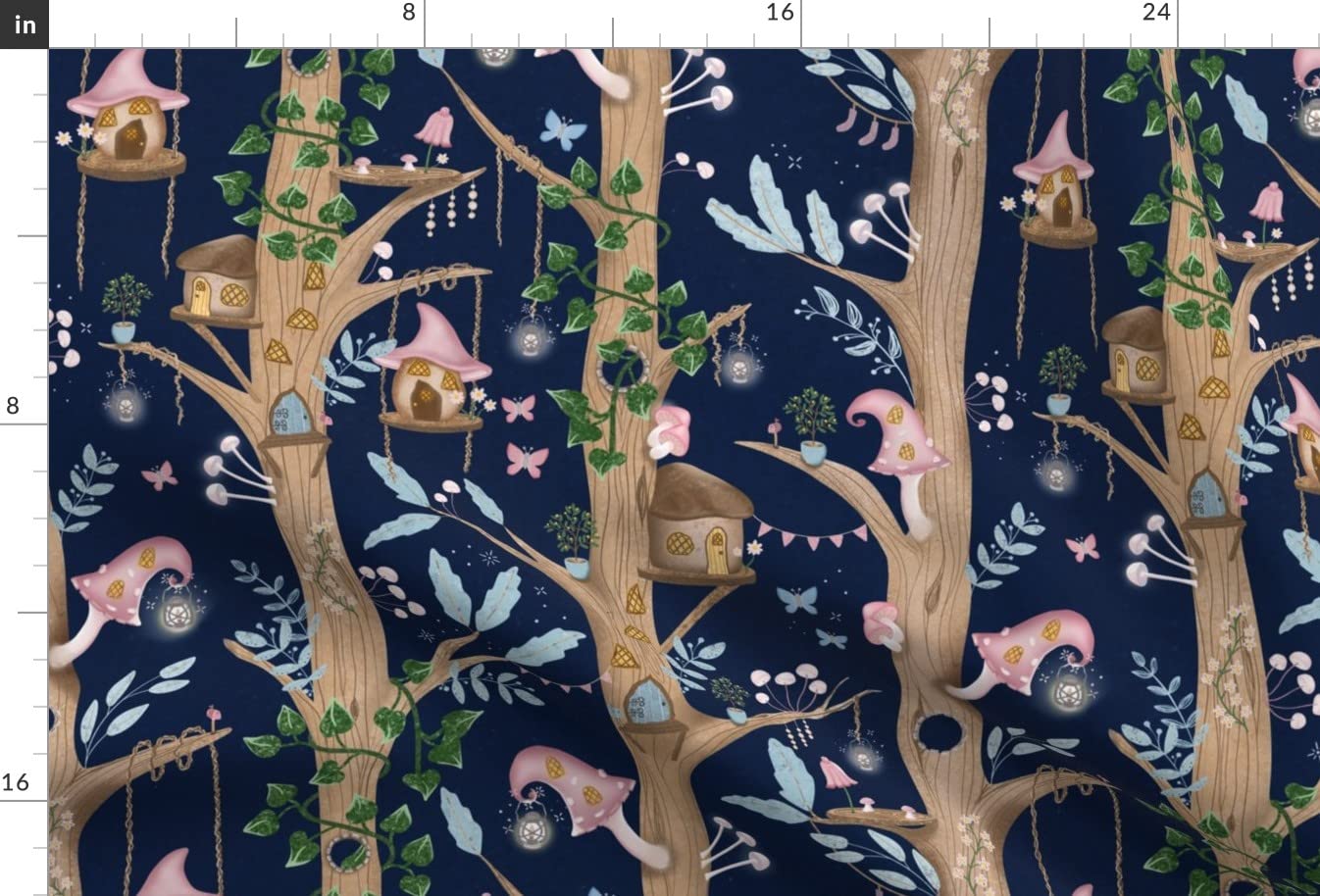 Fairy Forest Nature Woodland Printed Velvet Fabric - Spoonflower Upholstery & Apparel Material for Home Decor, DIY Crafts, and Fantasy-Themed Projects (Fat Quarter)