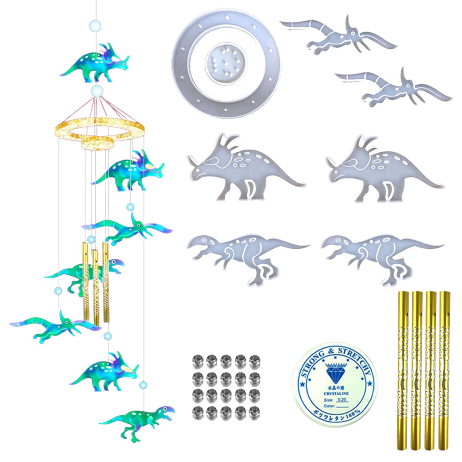 Dinosaur Wind Chimes Silicone Molds Kit - DIY Epoxy Resin Casting Molds for Jewelry Making & Home Decor | Perfect for Spring Garden, Patio, and Kids Room Decoration