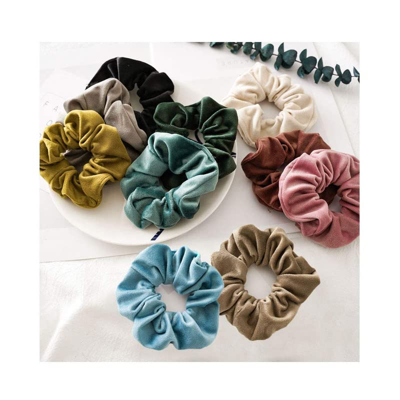Shidara Velvet Scrunchies for Women - Soft Large Hair Ties, Ponytail Holders & Hair Bands (10-Piece Set, Multi-Color) - Perfect for Workouts, Office, and Everyday Styling