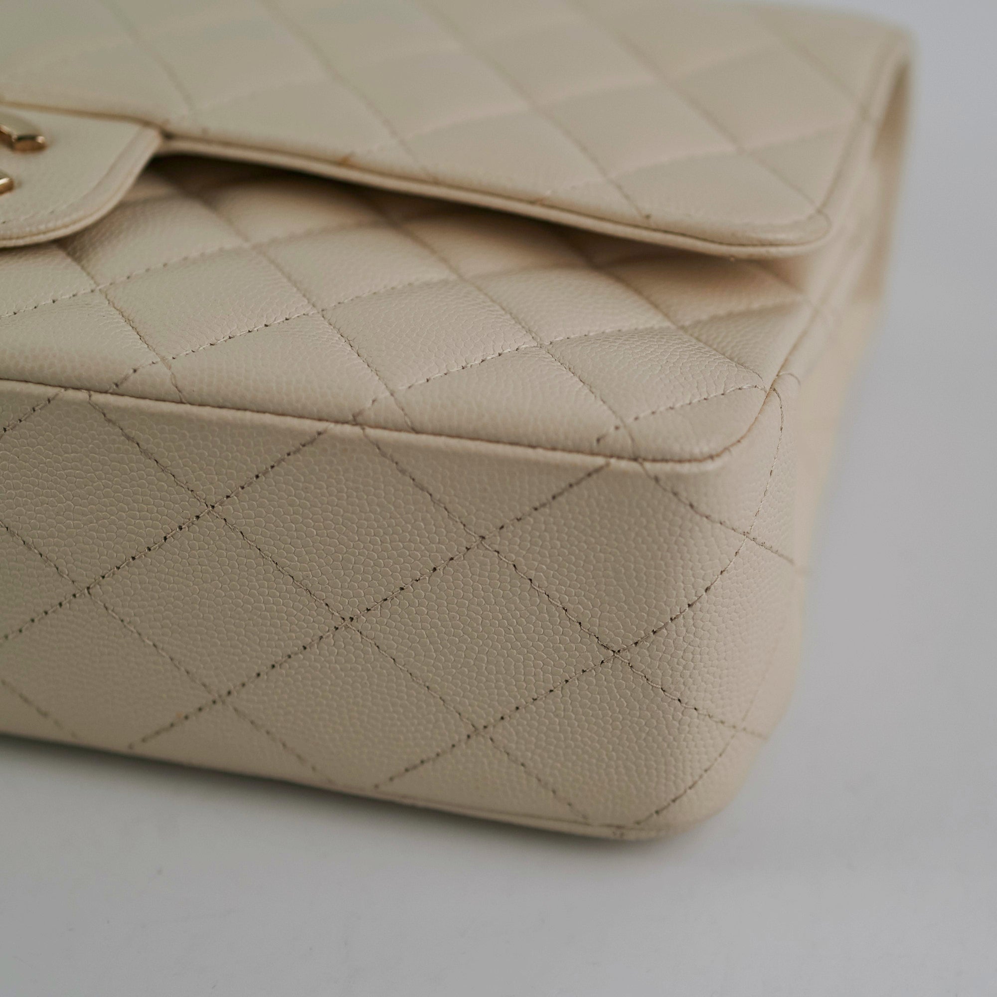 Chanel Quilted Caviar Medium/Large Double Flap Ivory Handbag - Luxury Designer Crossbody Bag for Women, Perfect for Date Night & Special Occasions
