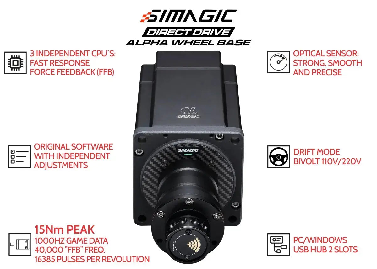 Simagic Alpha Direct Drive Wheel Base - 15Nm Torque for Realistic Racing Simulation | Compatible with PC & PS5 | Perfect for Sim Racing Enthusiasts & Professional Gamers