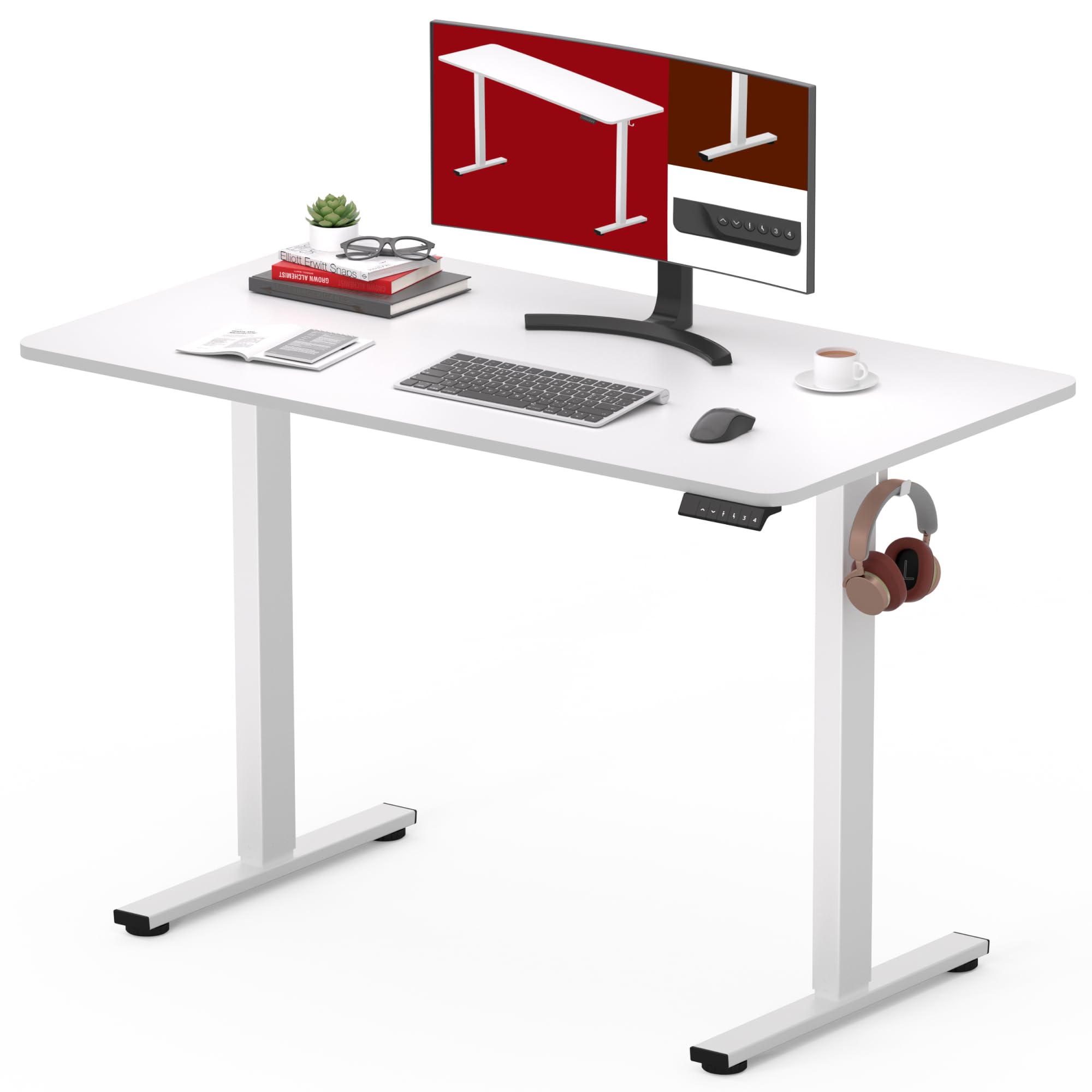 SANODESK 40 x 24 Inches Electric Standing Desk - Height Adjustable Whole-Piece Desktop with 6-Button Controller, Ergonomic Computer Desk for Home Office (White Frame & Tabletop) - Perfect for Remote Work, Gaming Setup & Small Workspaces