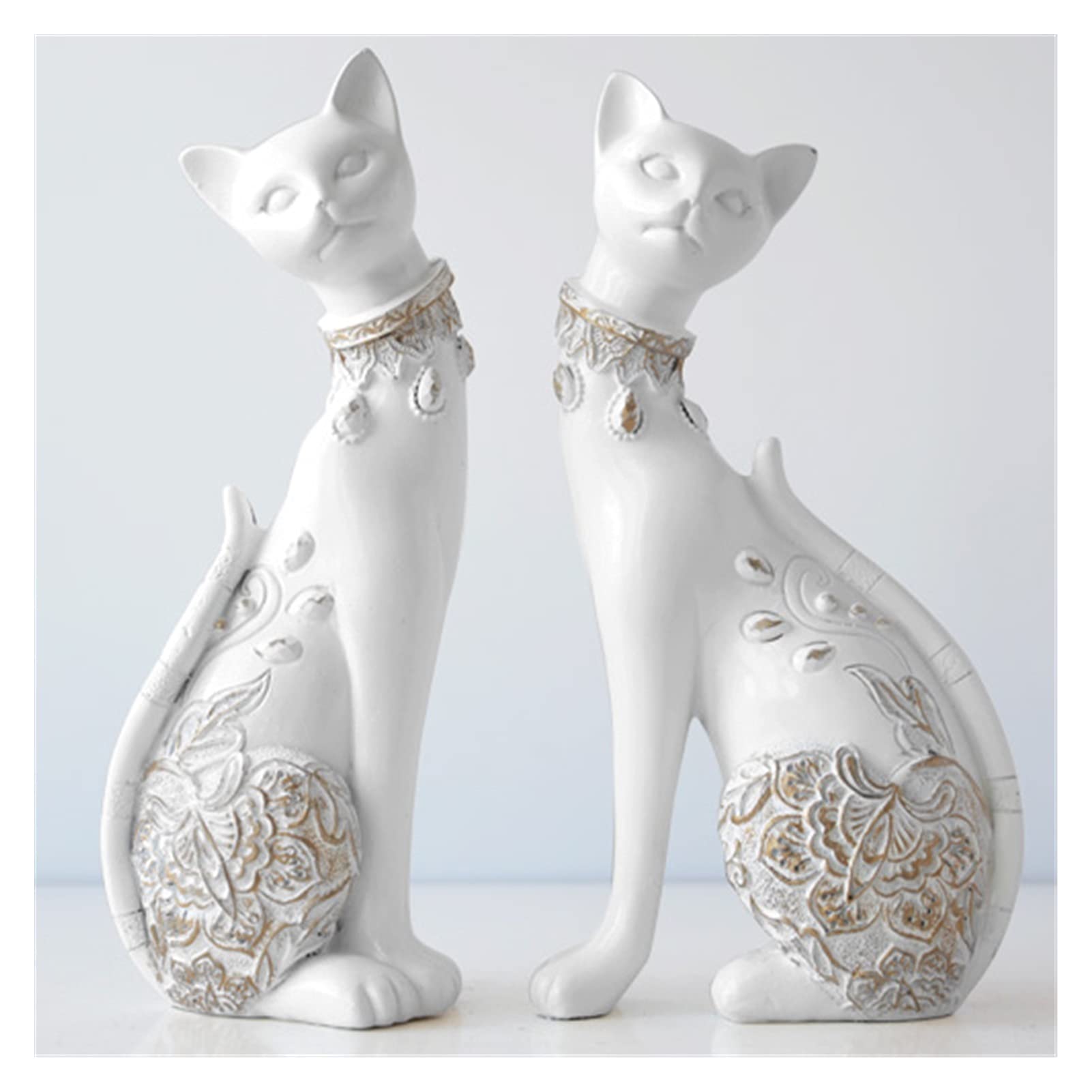 TOUFA White Resin Cat Statue - Elegant Home Decor, Wedding Gift & Animal Sculpture | Perfect for Living Room, Bookshelf & Office Desk Decorations