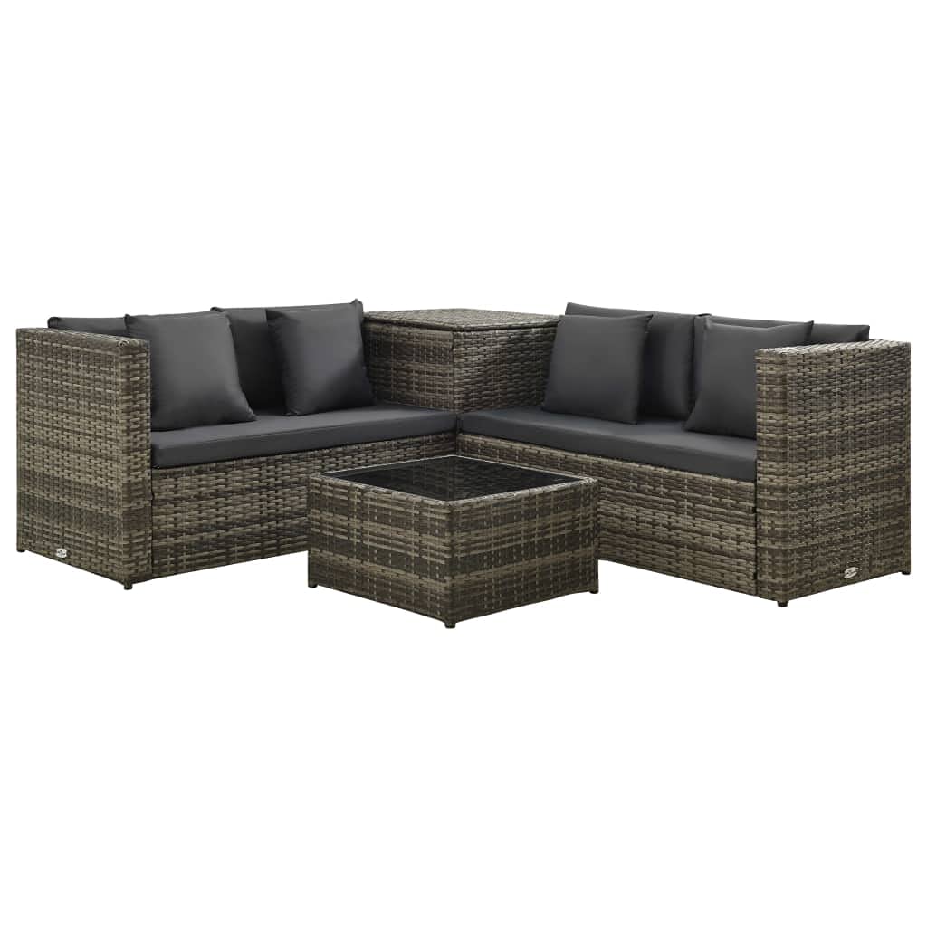 4-Piece Outdoor Rattan Lounge Set with Coffee Table & Cushions - Patio Garden Sofa Furniture for Backyard, Porch, Balcony - Perfect for Relaxing, Entertaining & Sunbathing