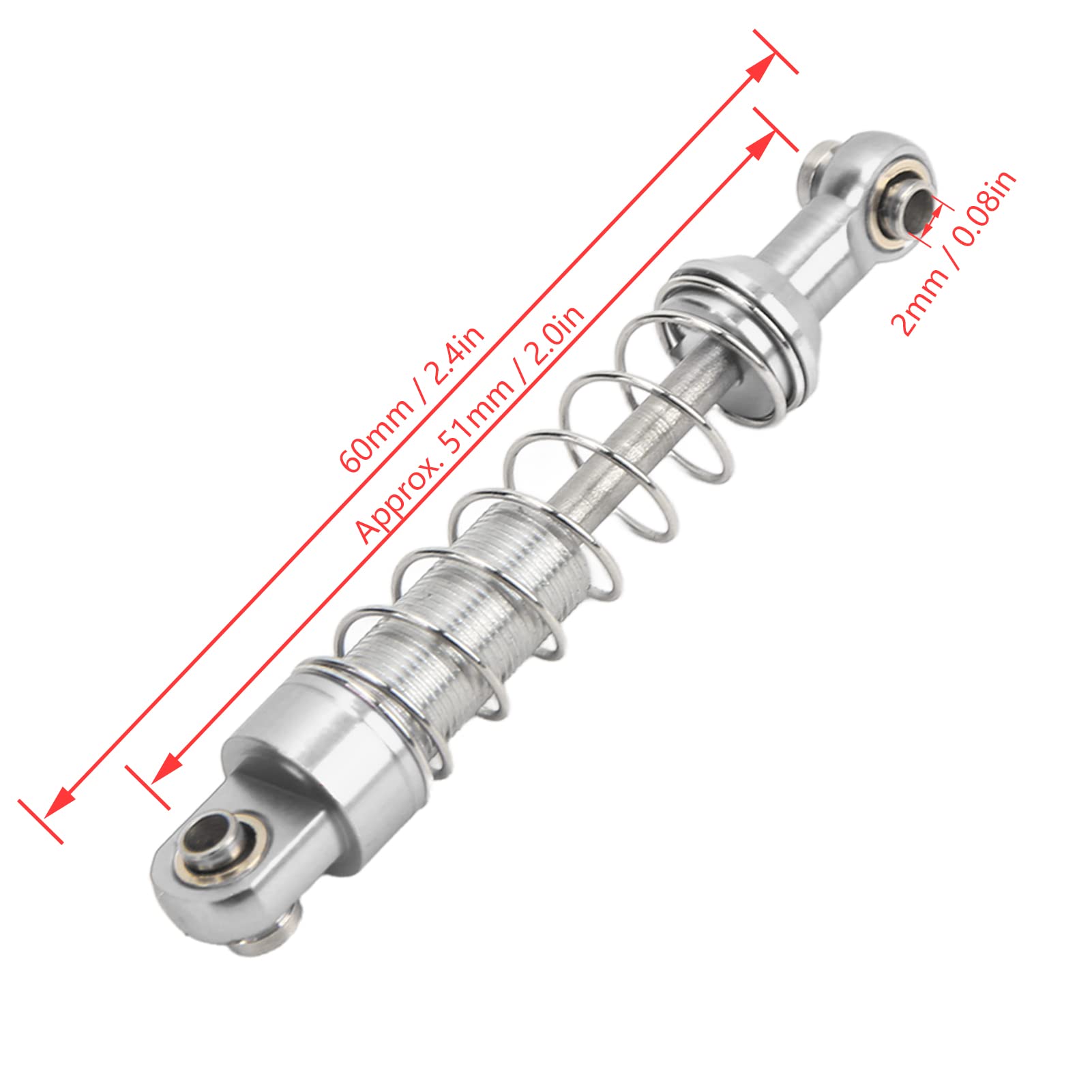 2 Pairs 60mm RC Metal Shock Absorbers for WPL C14 C24 MN D90 99S Models - Silver Alloy Upgrade Parts for Off-Road RC Cars | Perfect for Crawling, Racing & Trail Adventures