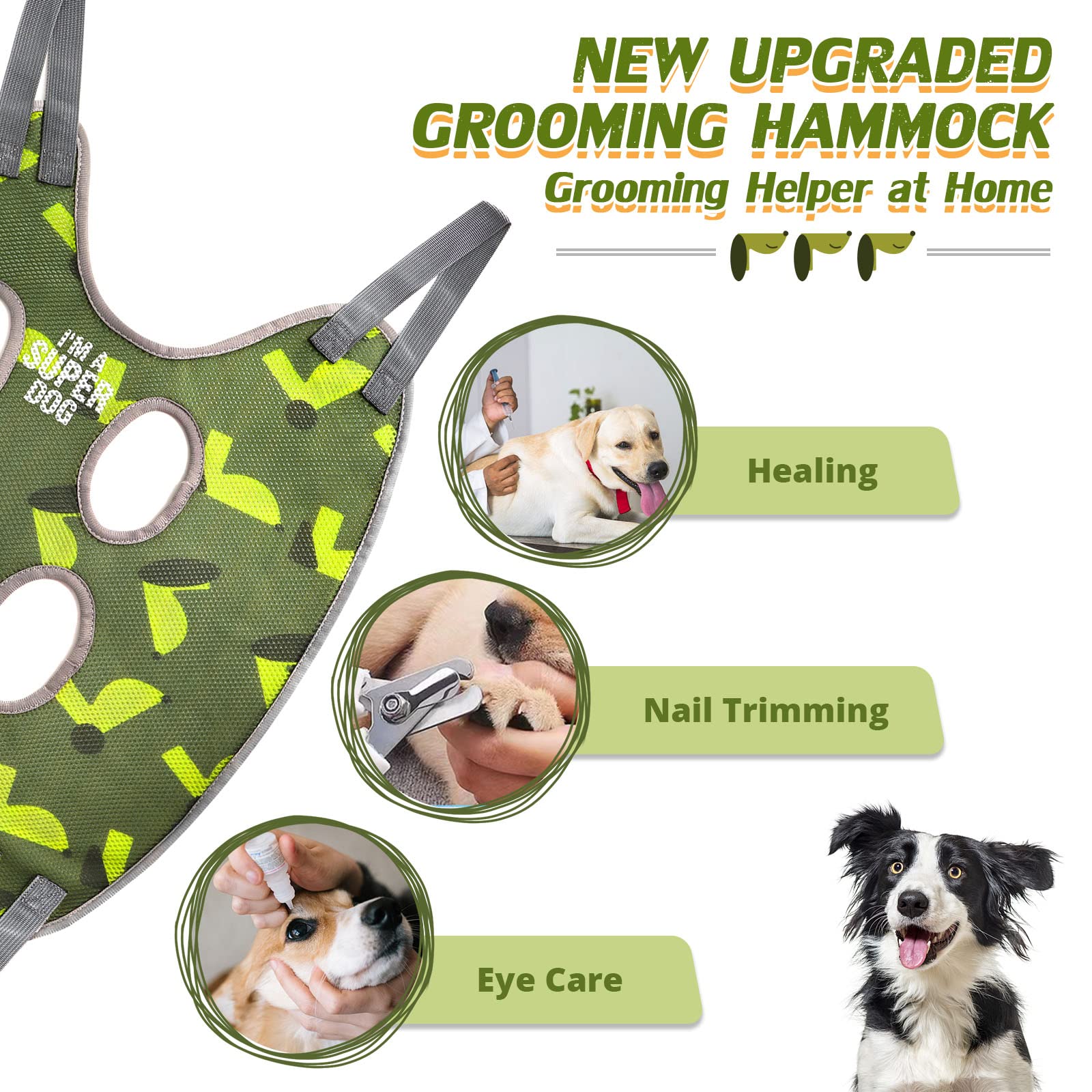 Jenico Dog Grooming Hammock Harness - Adjustable Pet Sling for Safe Bathing & Nail Trimming - Includes Nail Clippers, Trimmer, File & Grooming Comb - Perfect for Home Pet Care & Professional Grooming Sessions
